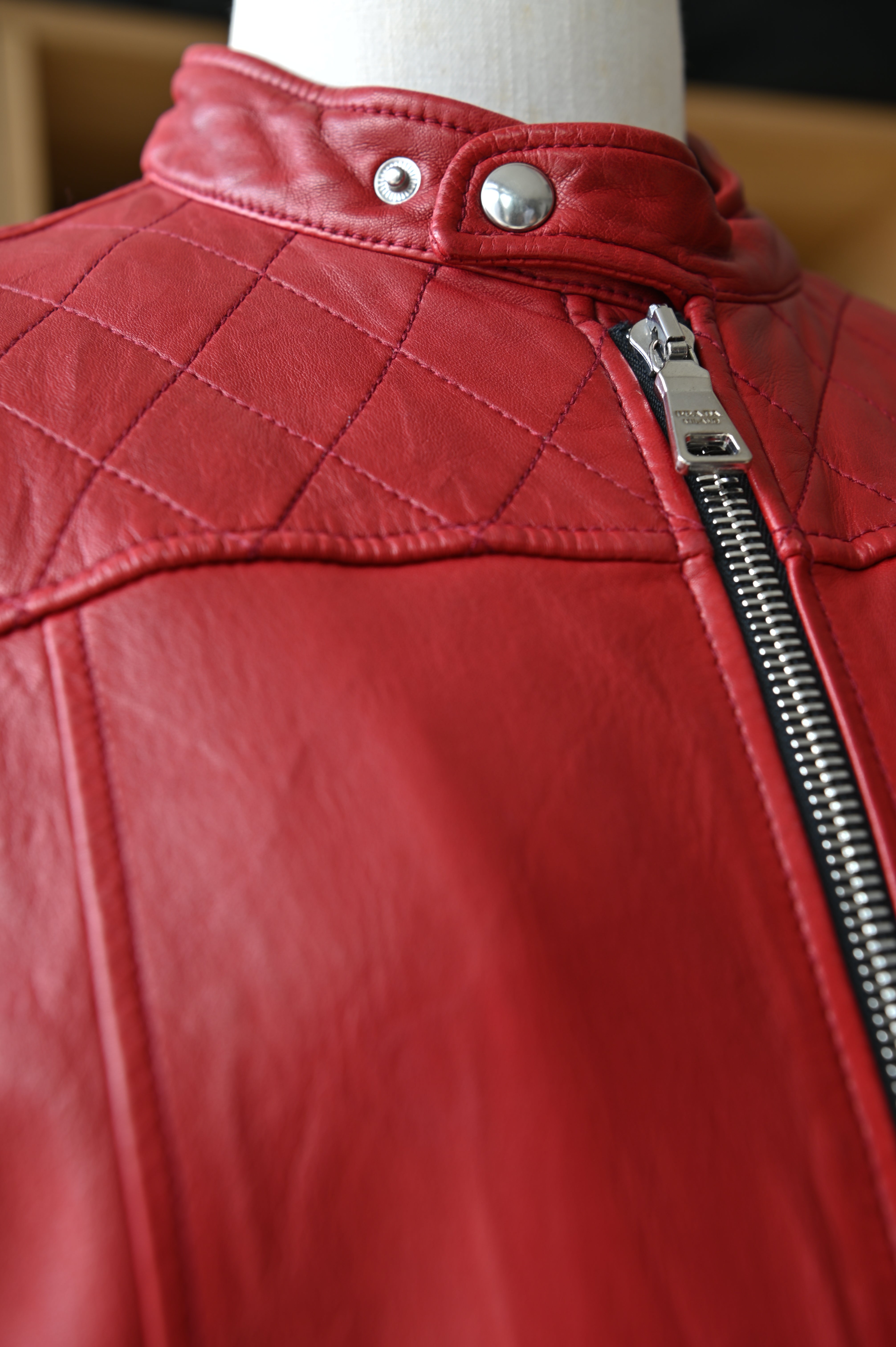 Prada Red Leather Biker Jacket