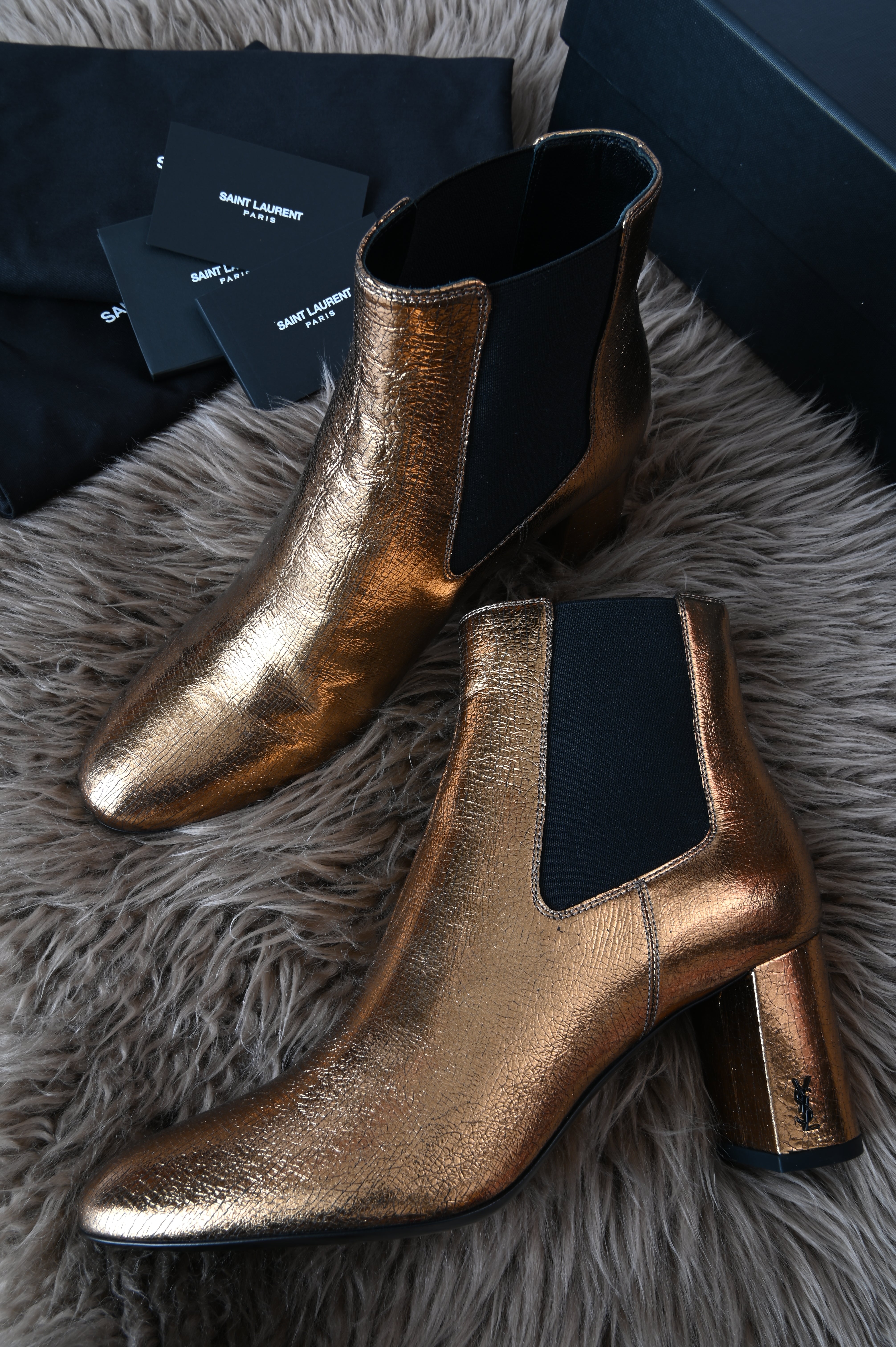 Saint Laurent metallic gold chelsea boots