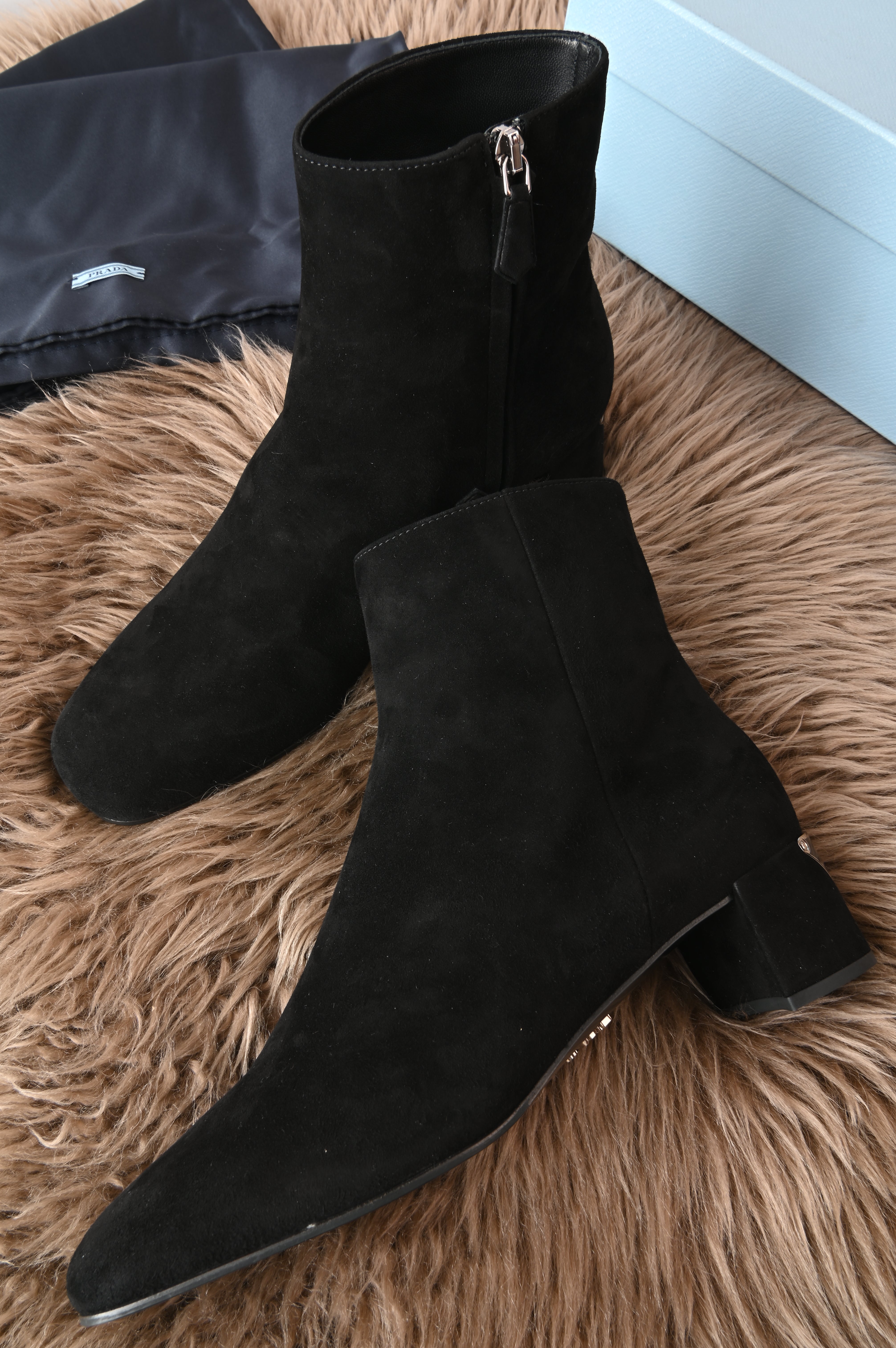 Prada Suede Block heels ankle boots
