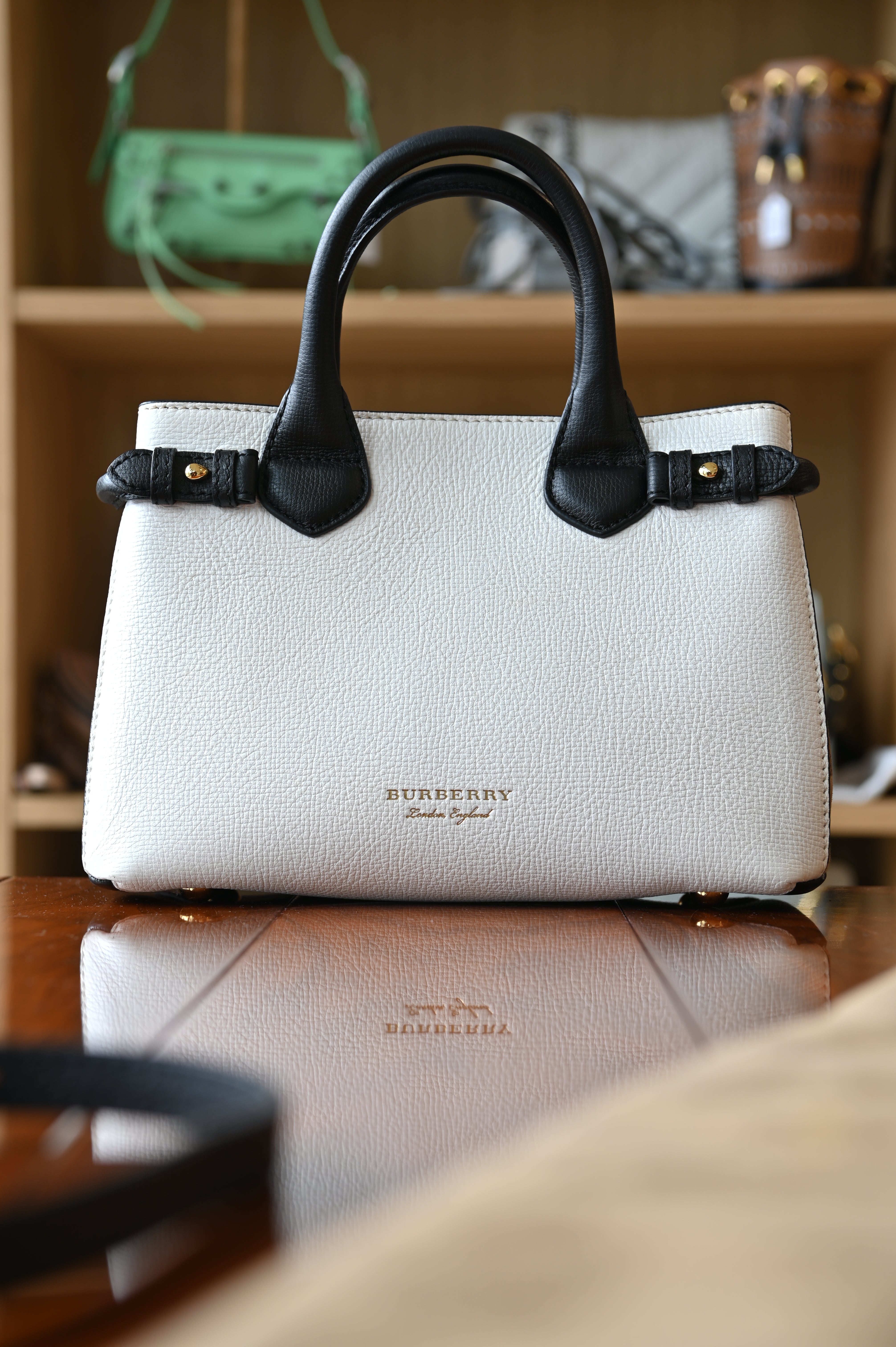 Burberry White The Banner Check Tote bag