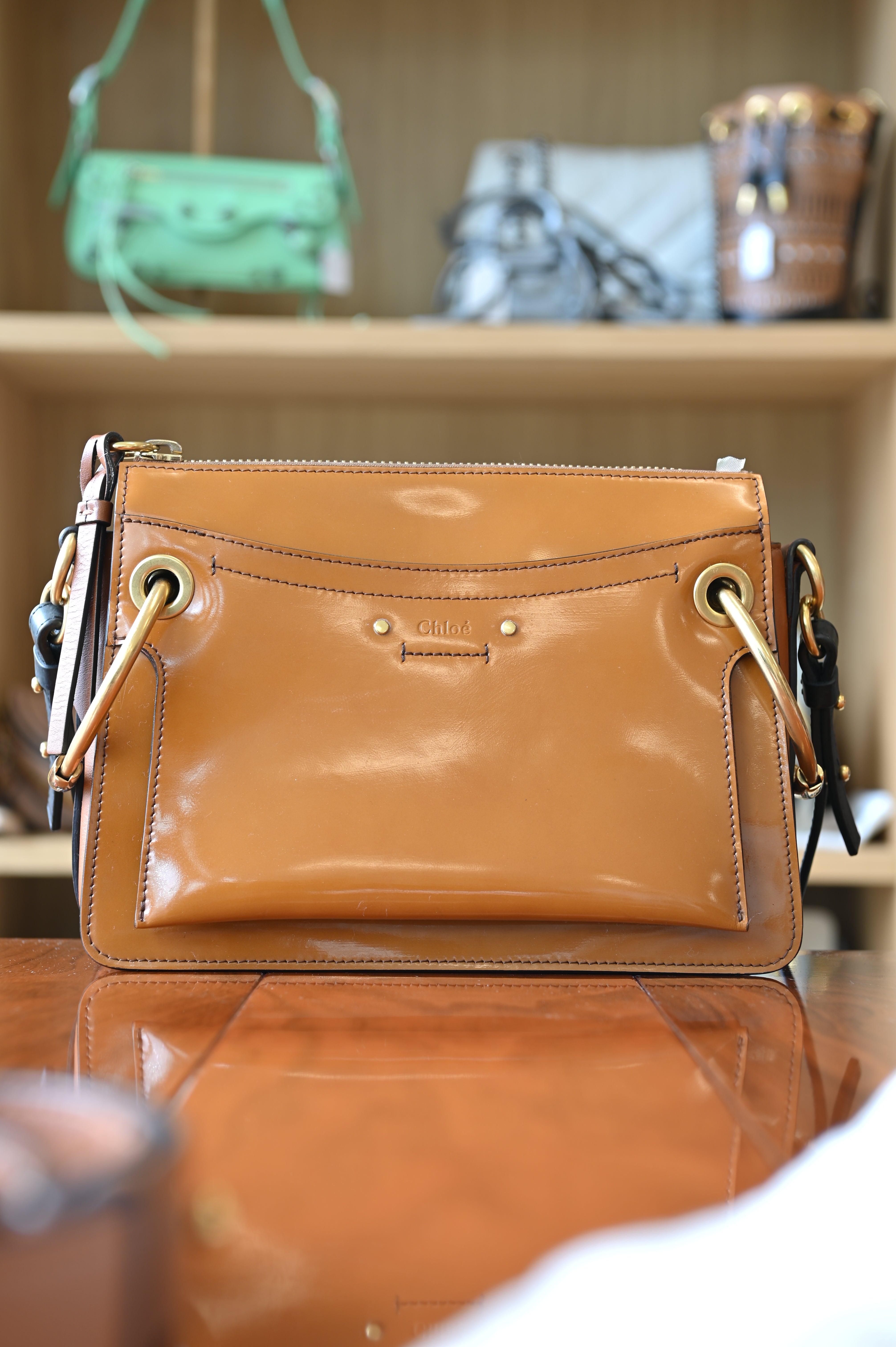 Chloé Caramel Roy Patent Leather Crossbody Bag
