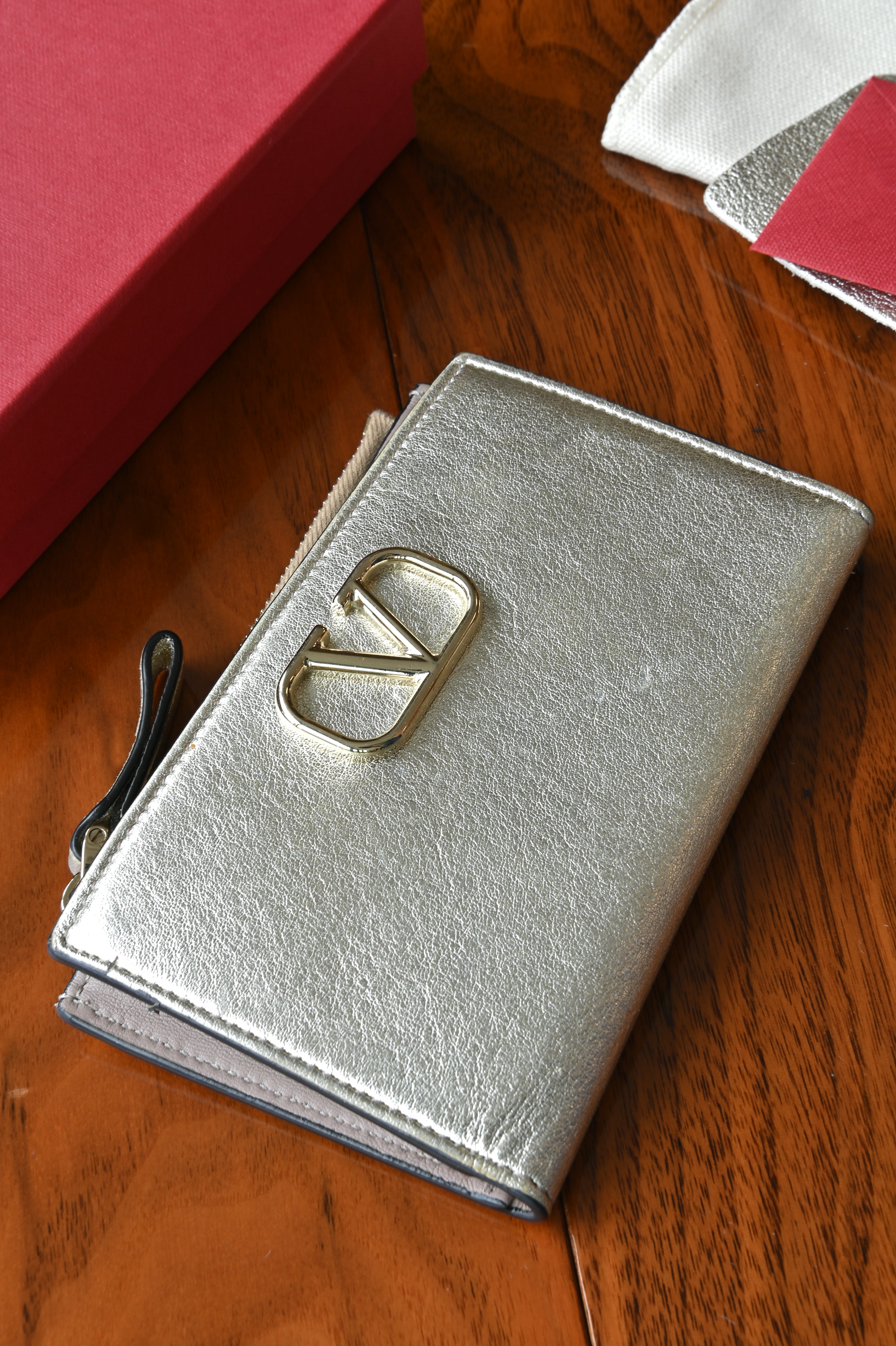 Valentino Garavani VLogo Metallic Calfskin Wallet