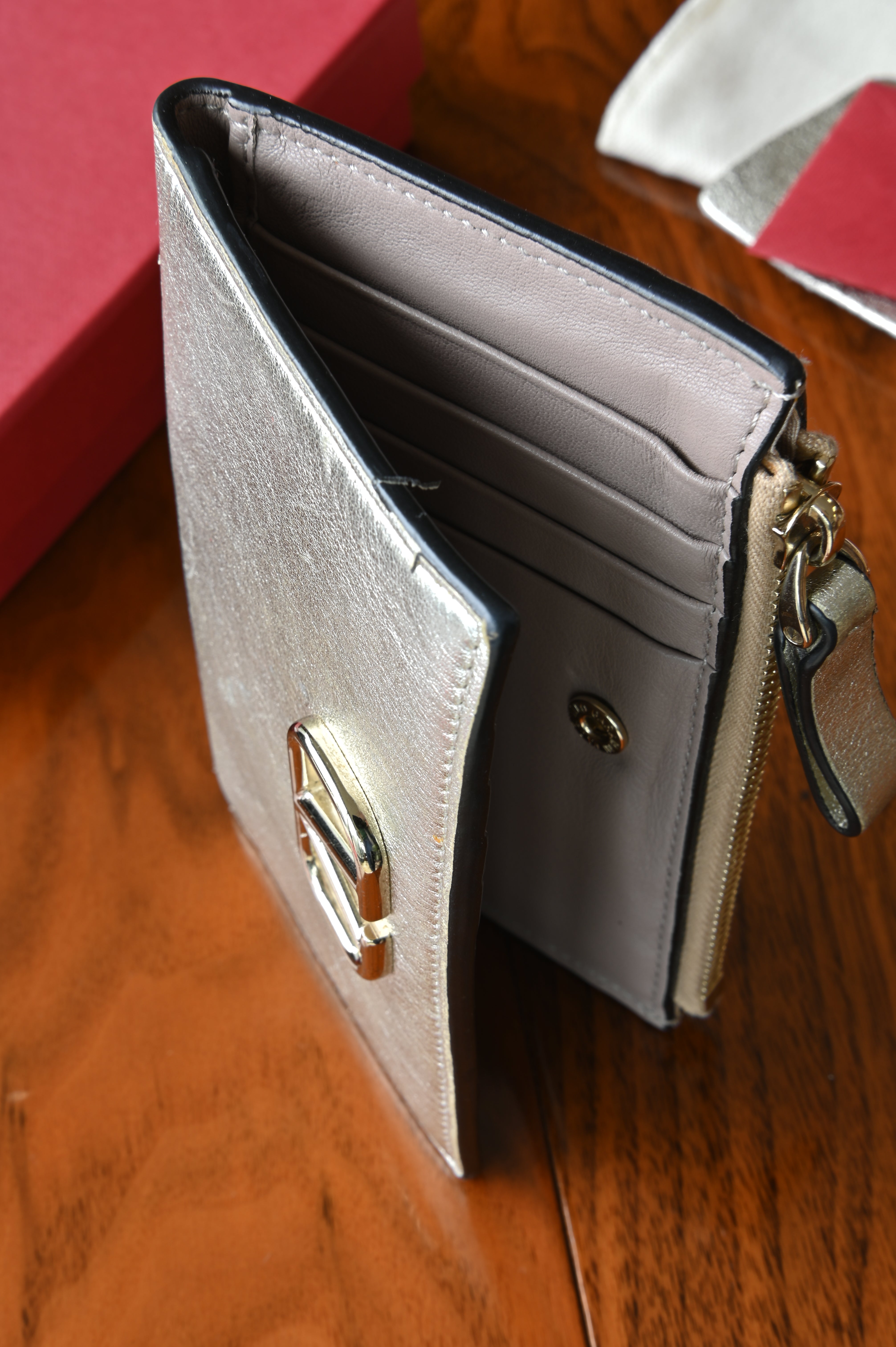 Valentino Garavani VLogo Metallic Calfskin Wallet