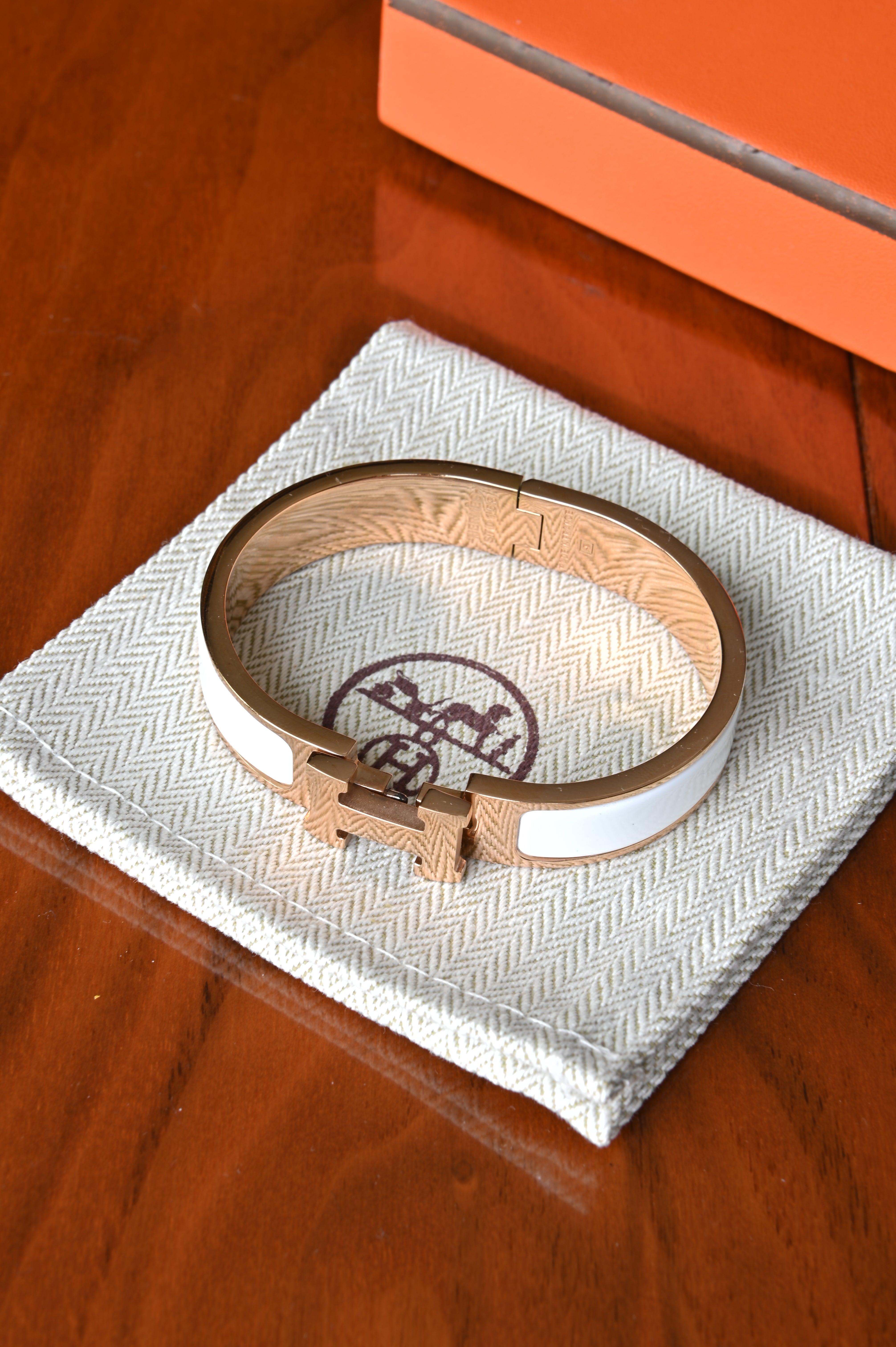 Hermes White Clic H Bracelet