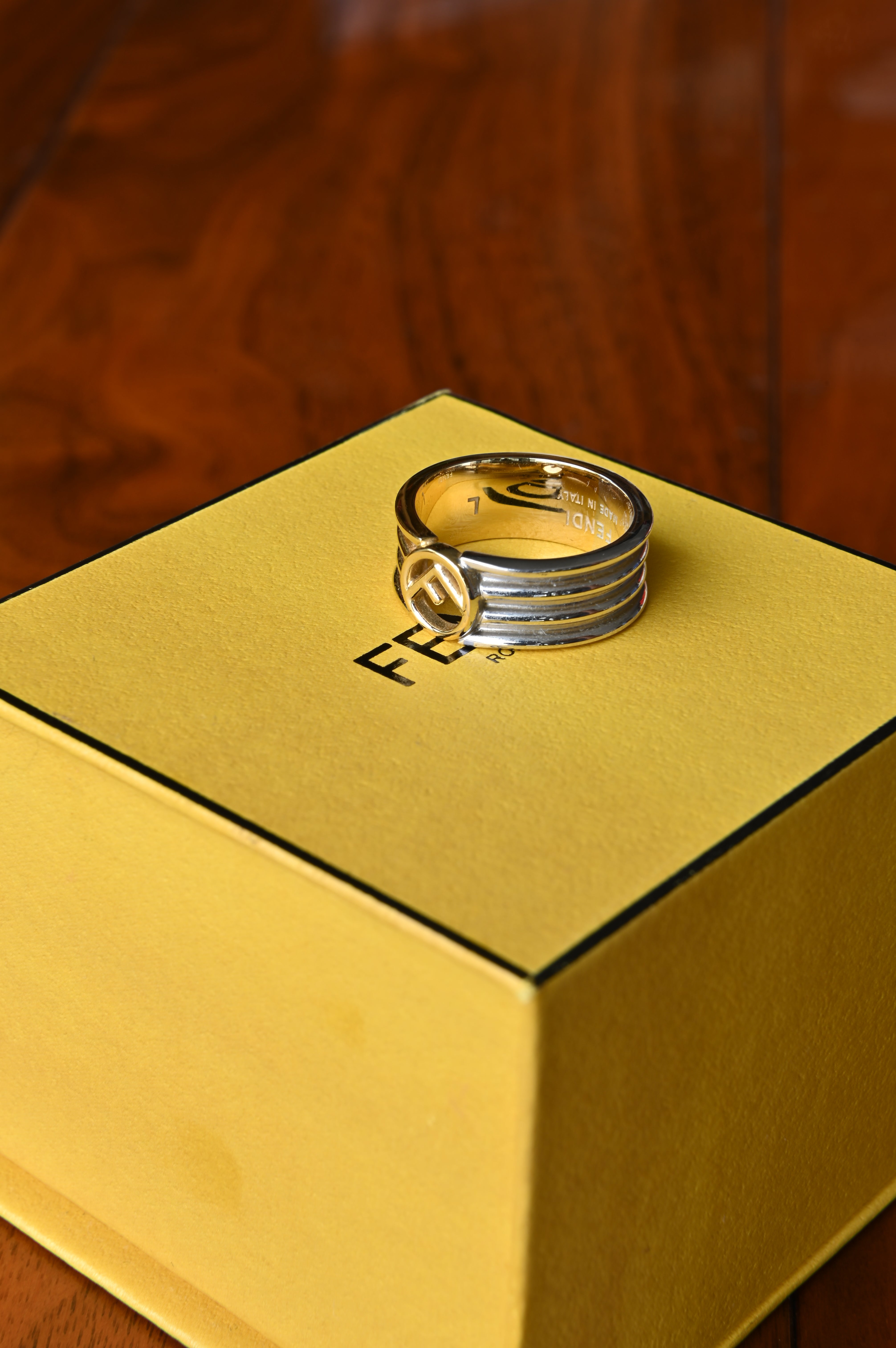 Fendi Silver Logo Two Toned Ring