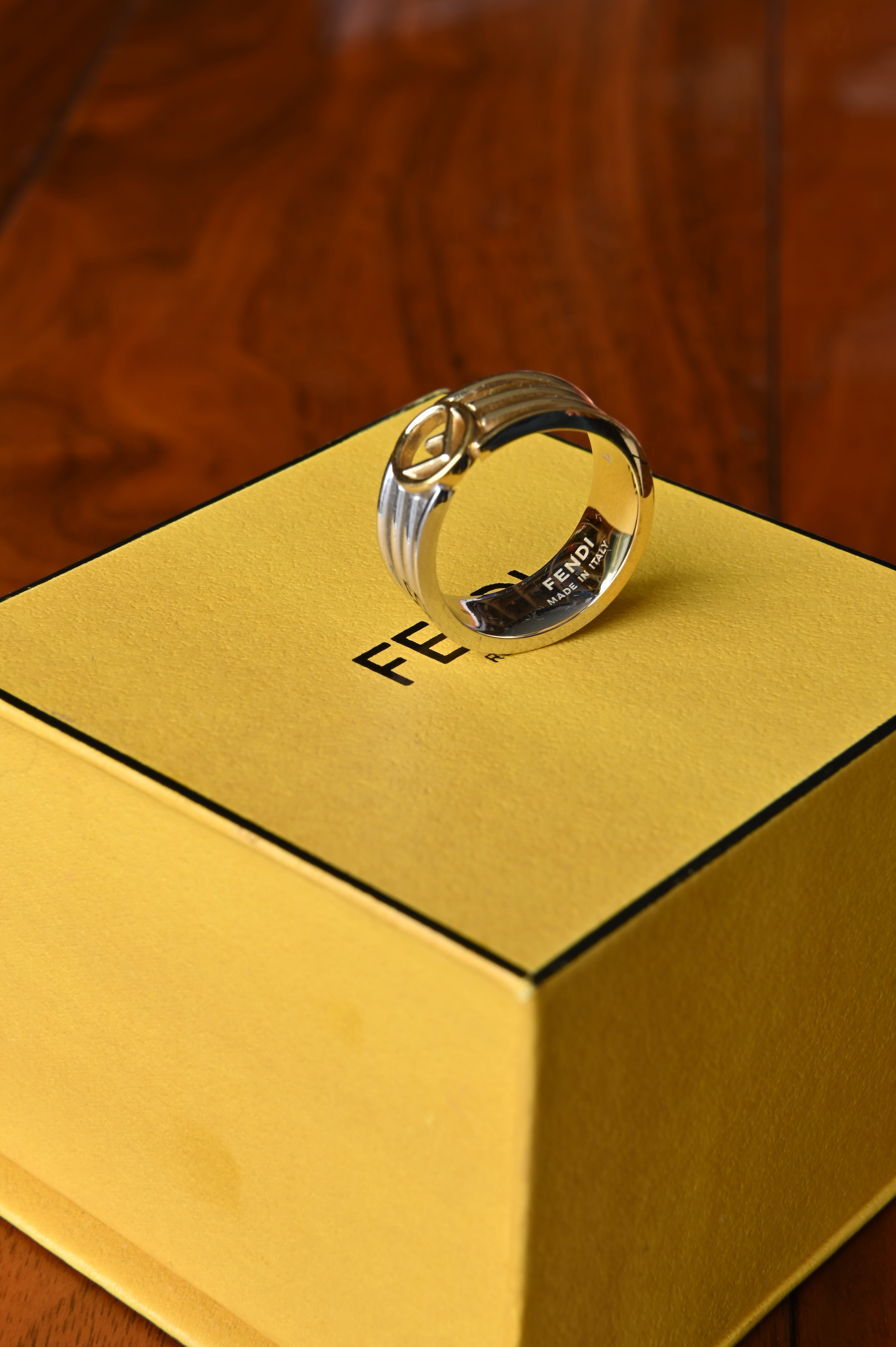 Fendi Silver Logo Two Toned Ring