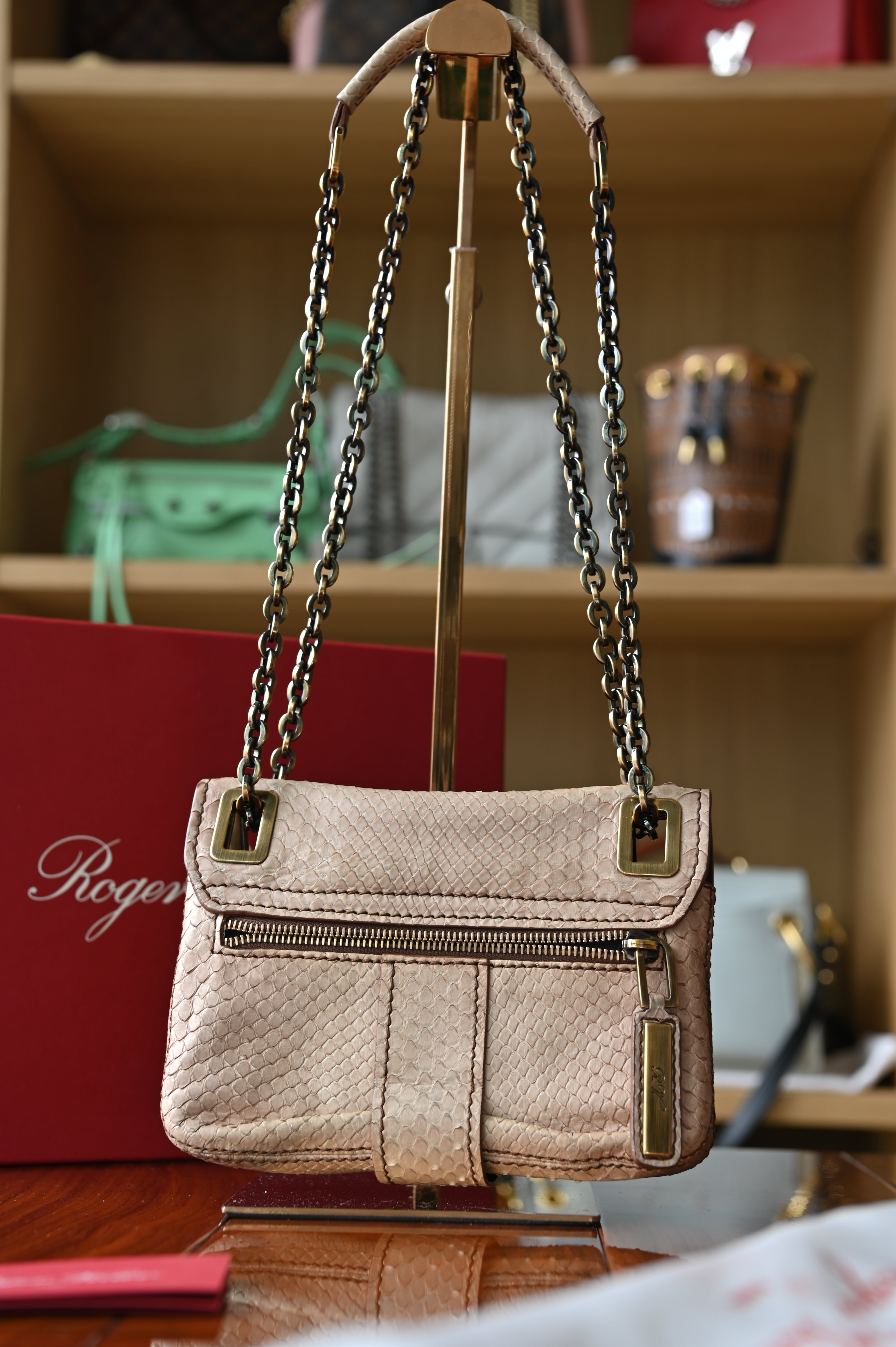 Roger Vivier Beige Python Leather Shoulder Bag