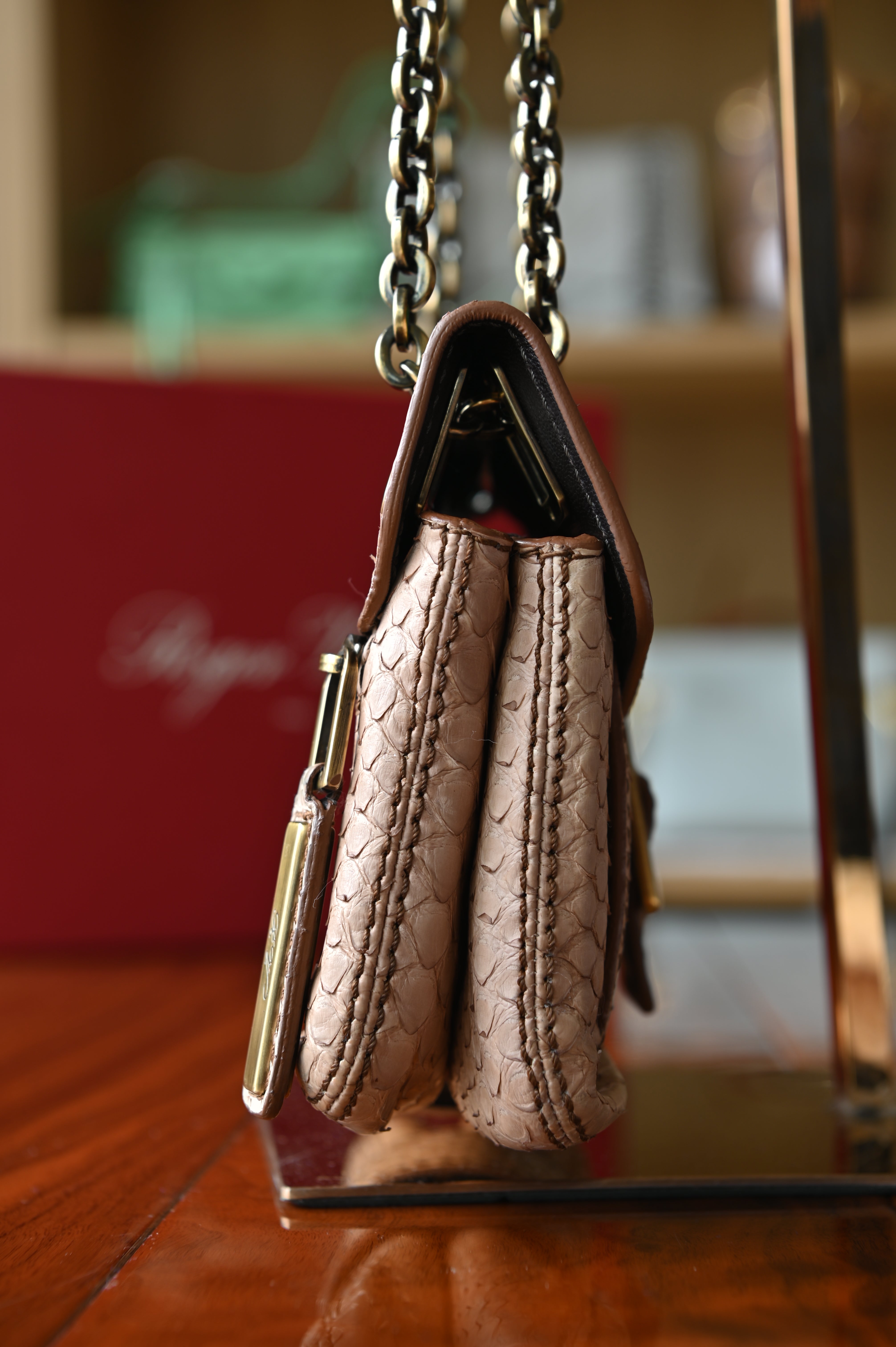 Roger Vivier Beige Python Leather Shoulder Bag