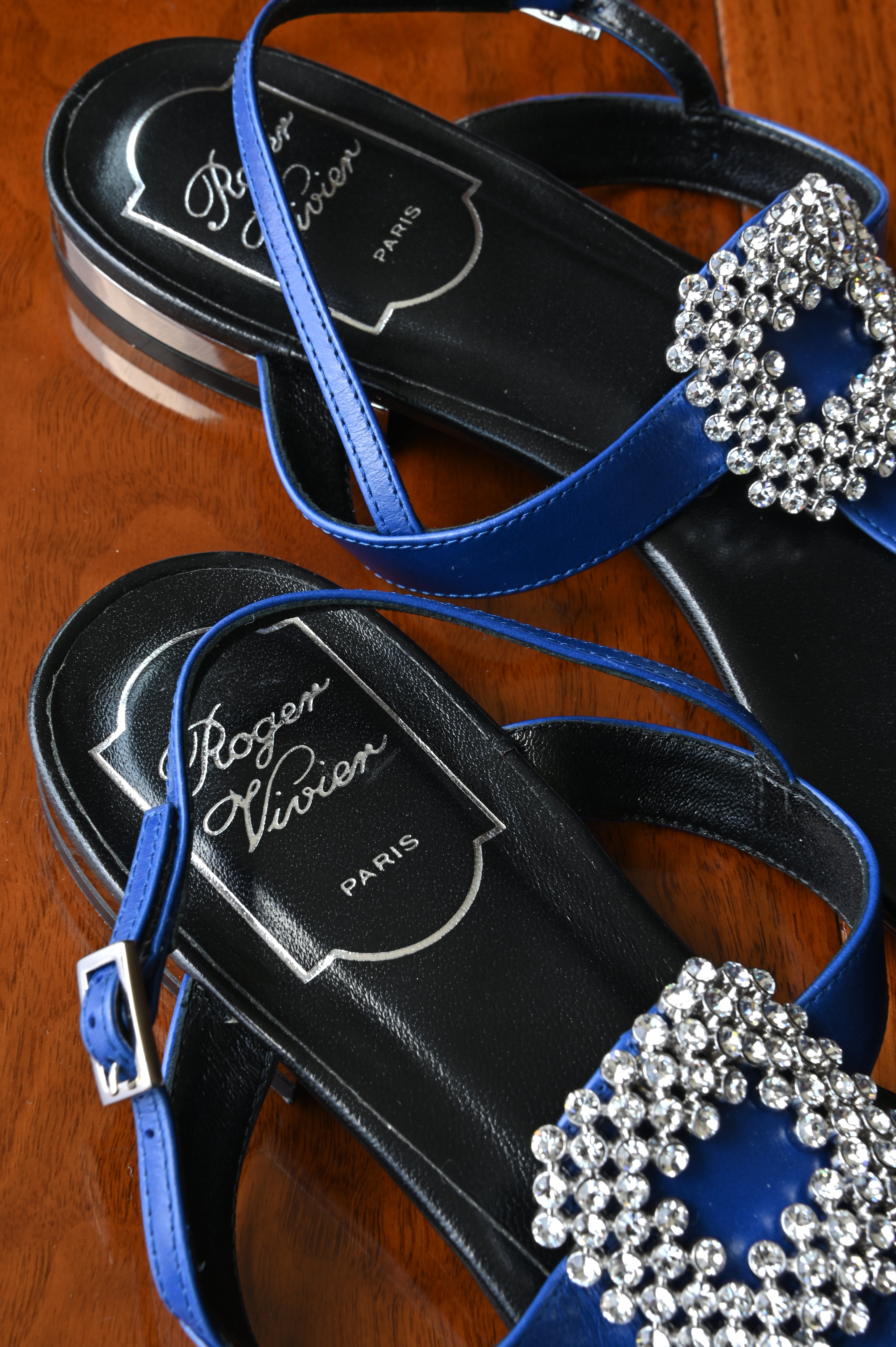 Roger Vivier Blue Black Crystal Sandals