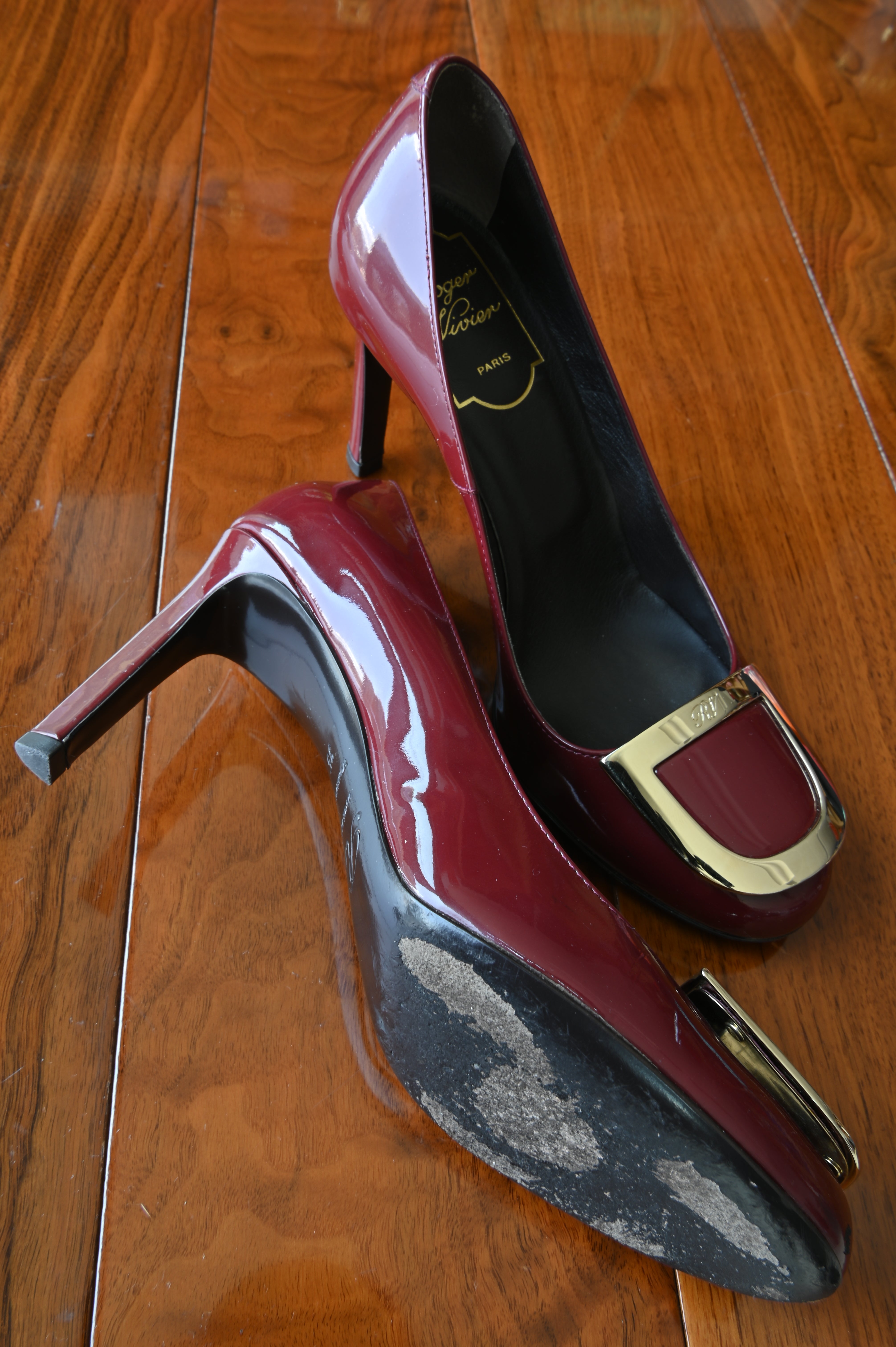 Roger Vivier Red Patent Gold Buckle Pumps