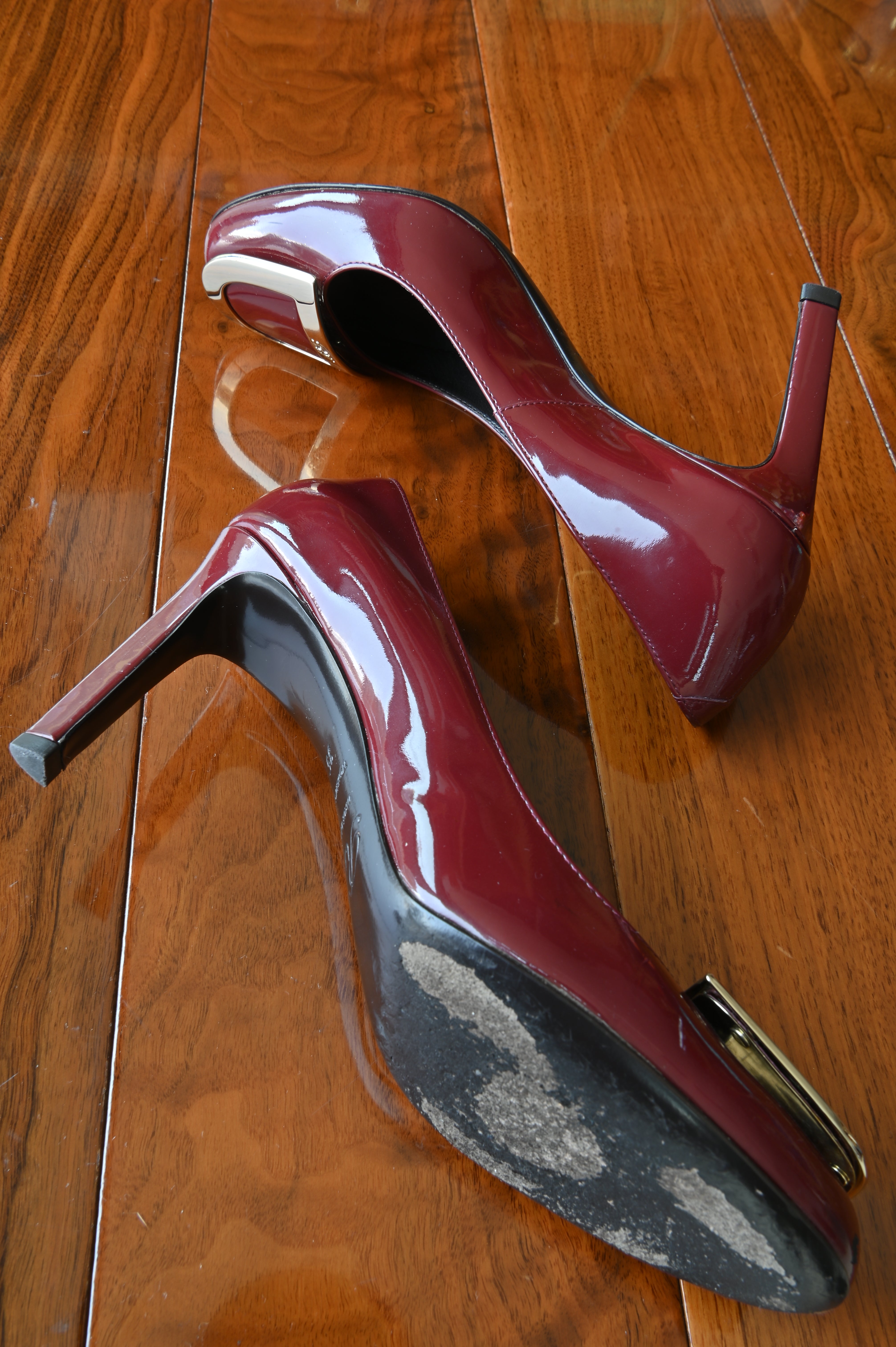 Roger Vivier Red Patent Gold Buckle Pumps