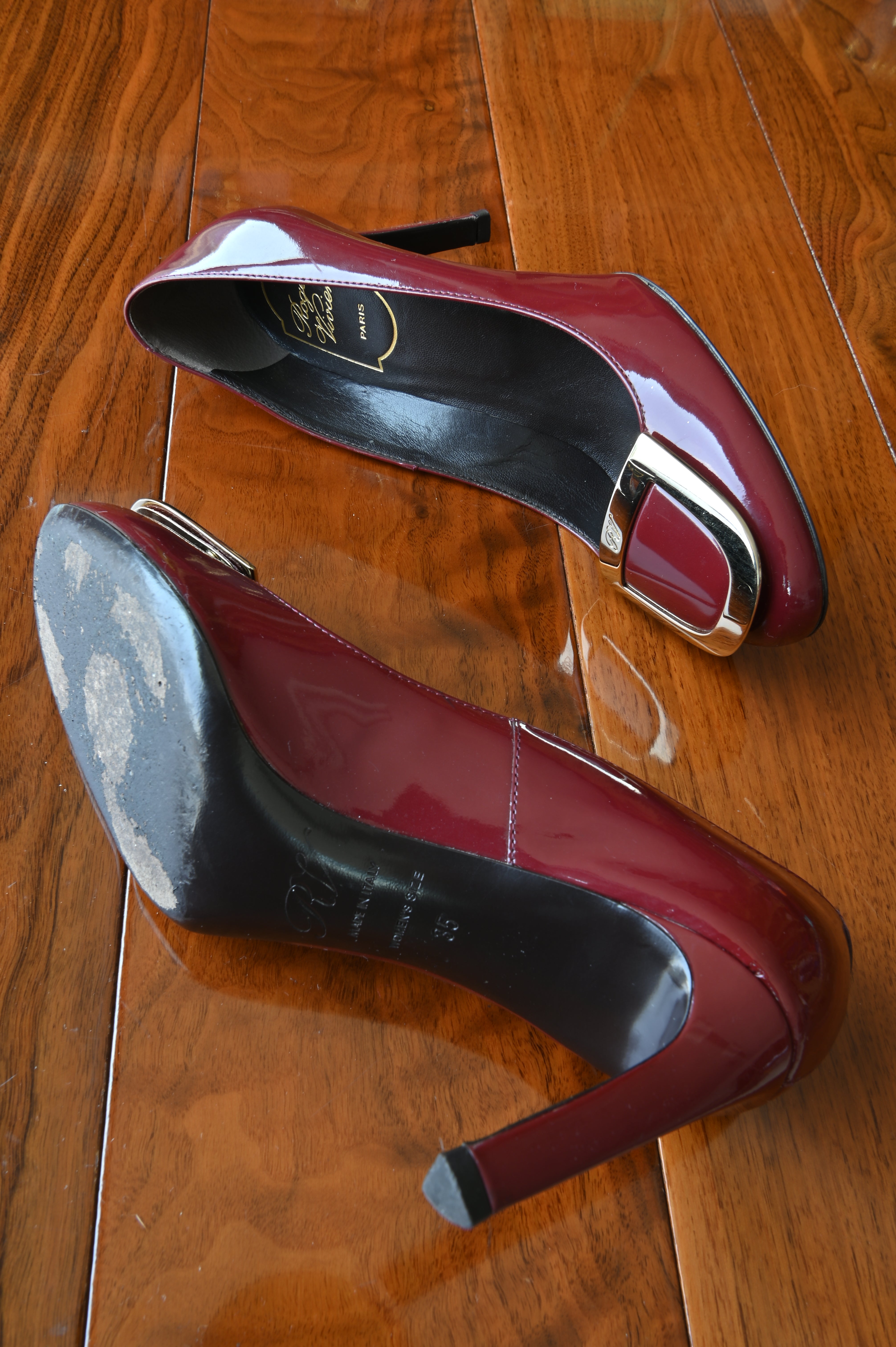 Roger Vivier Red Patent Gold Buckle Pumps