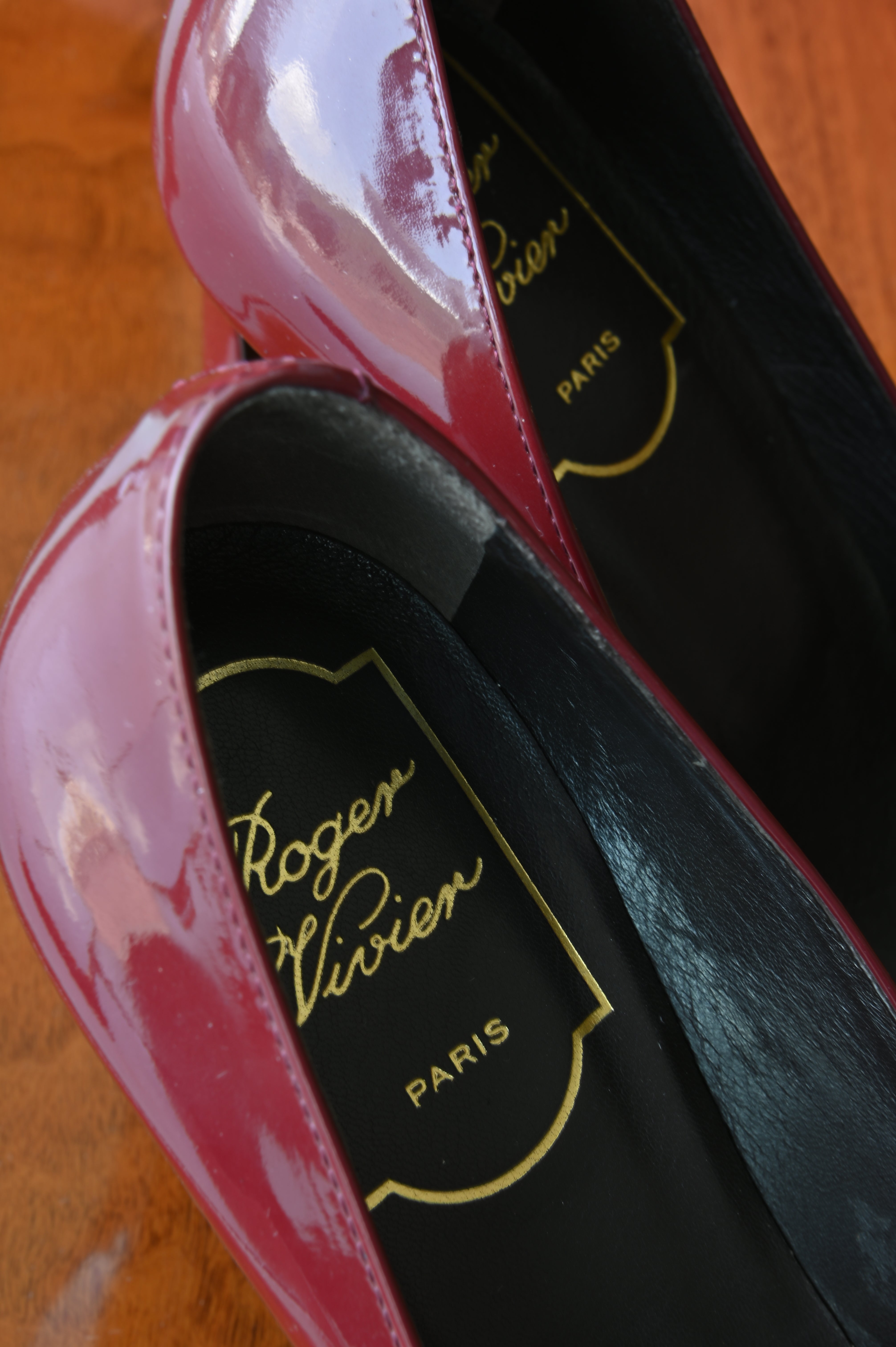 Roger Vivier Red Patent Gold Buckle Pumps