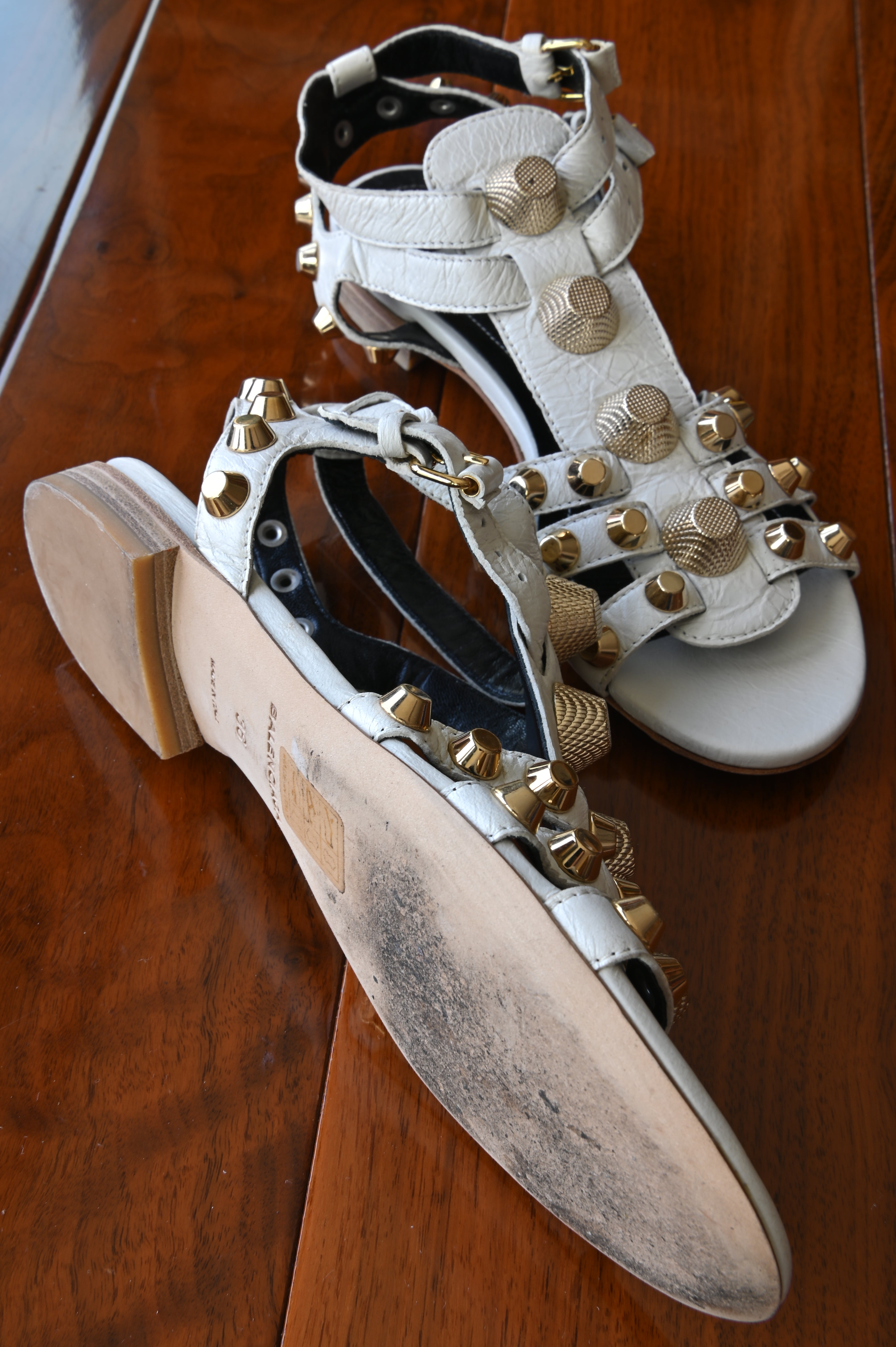 Balenciaga White Arena Gladiator Flats