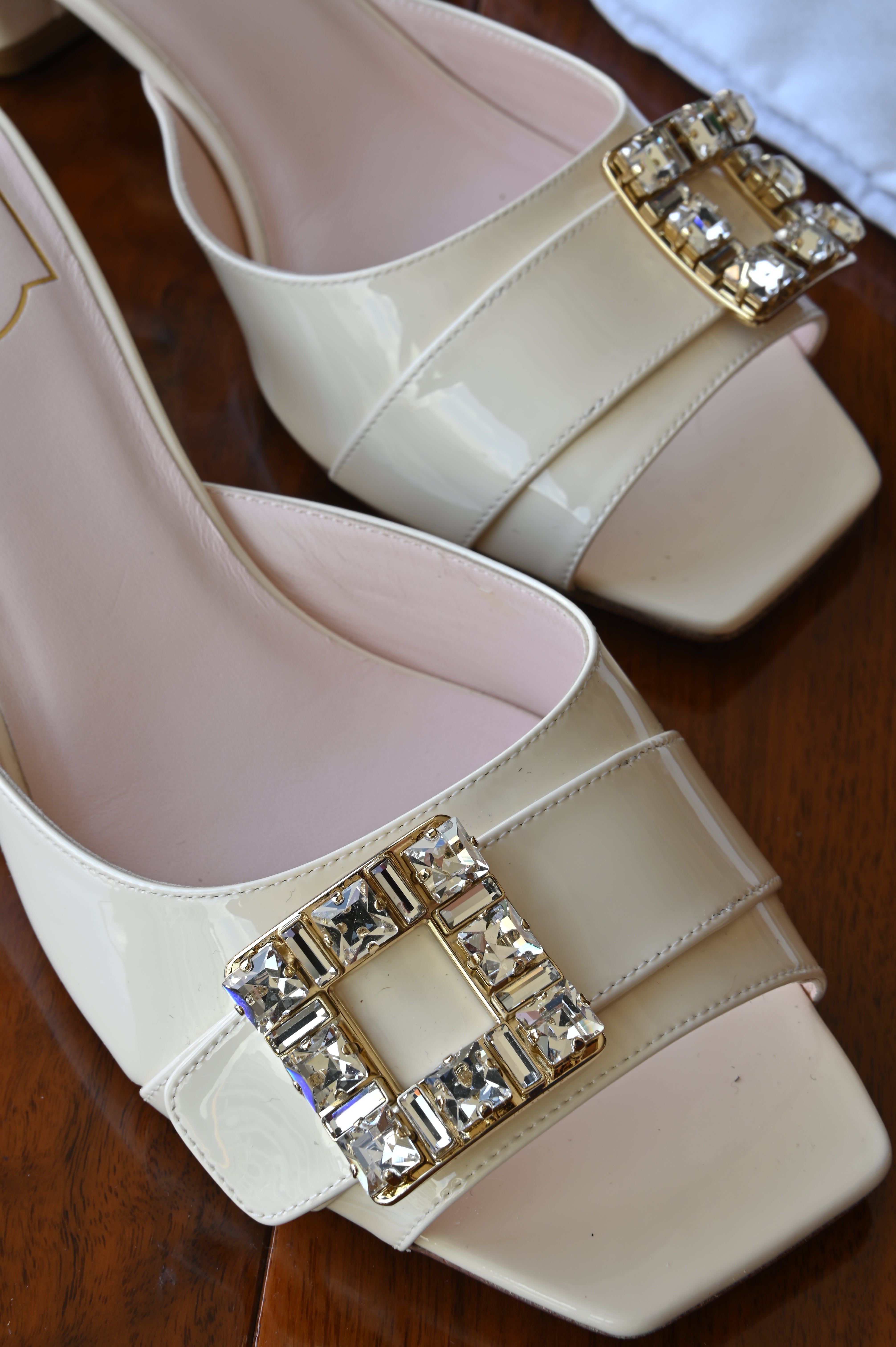 Roger Vivier White Cream Crystal Mules