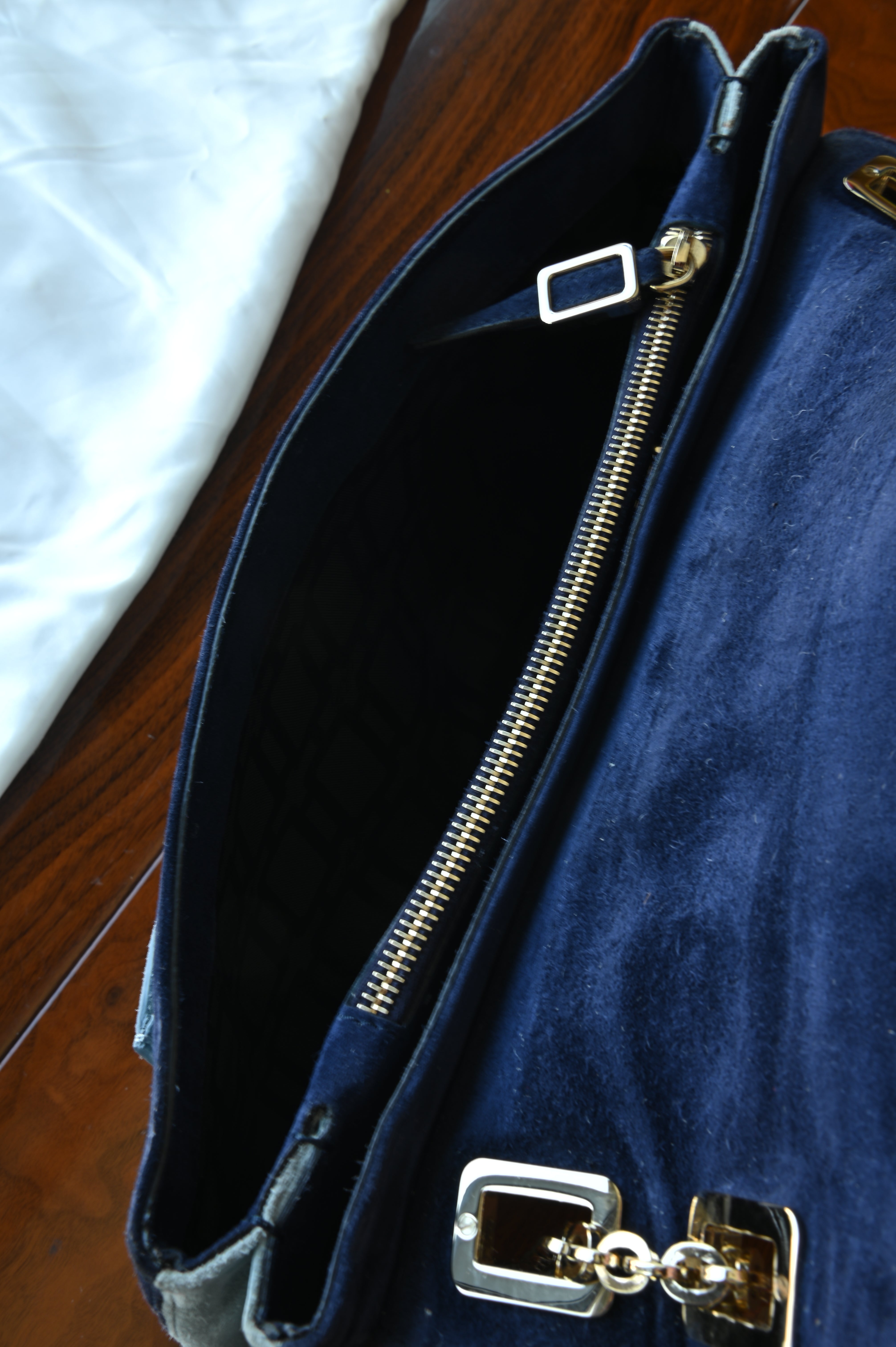 Roger Vivier Blue Suede Gold Buckle Shoulder Bag