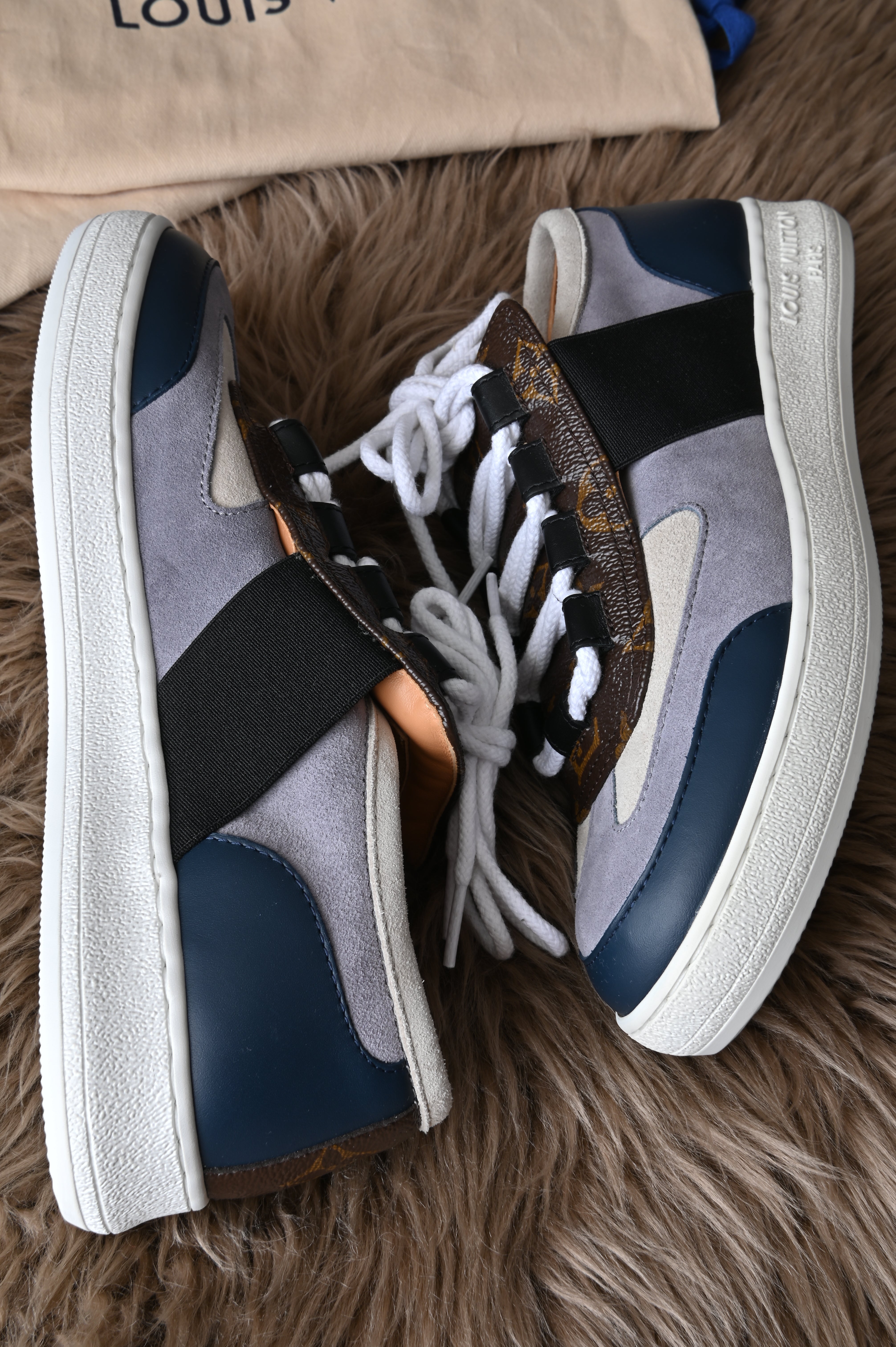 Louis Vuitton blue grey monogram sneakers