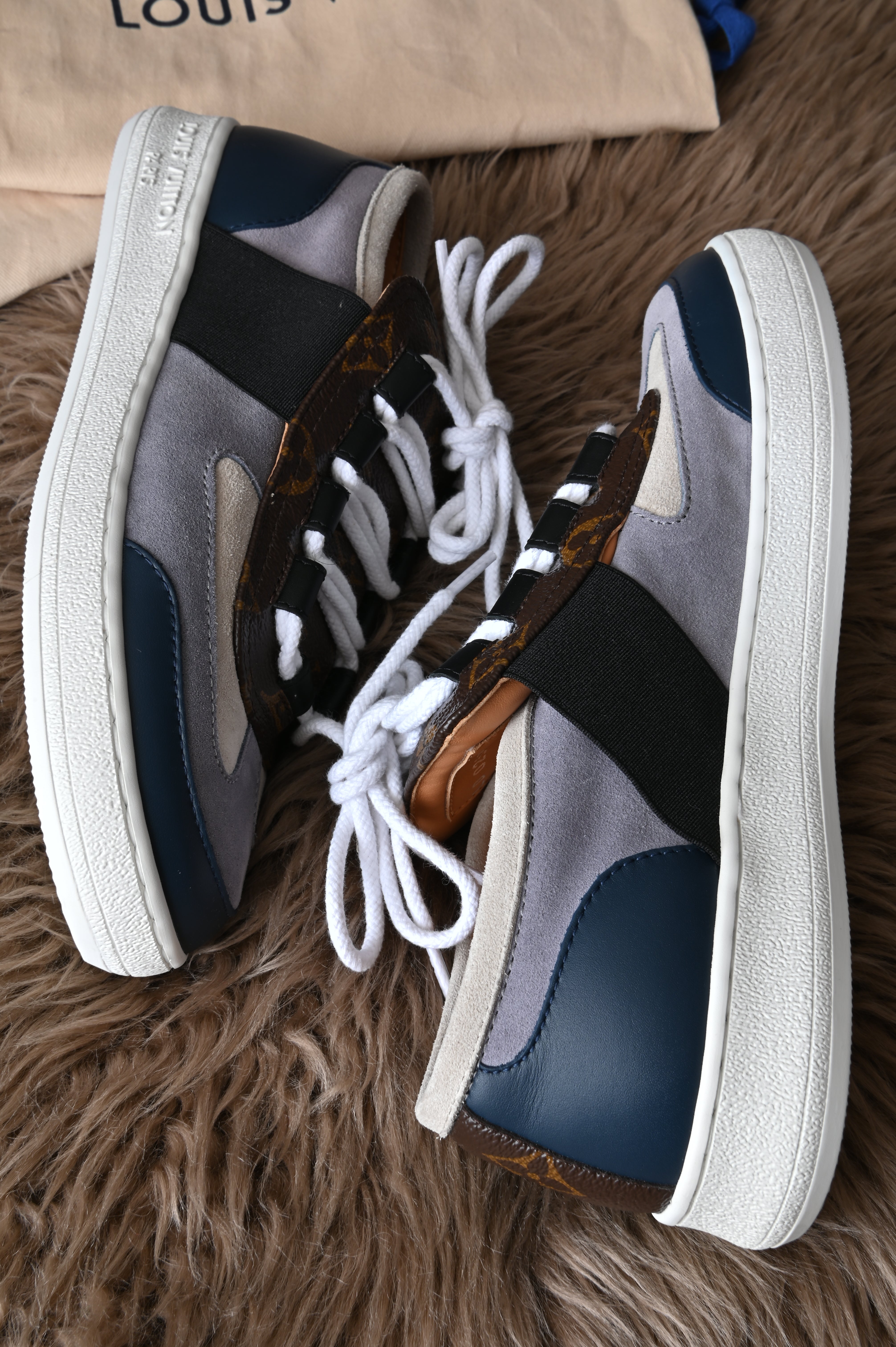 Louis Vuitton blue grey monogram sneakers