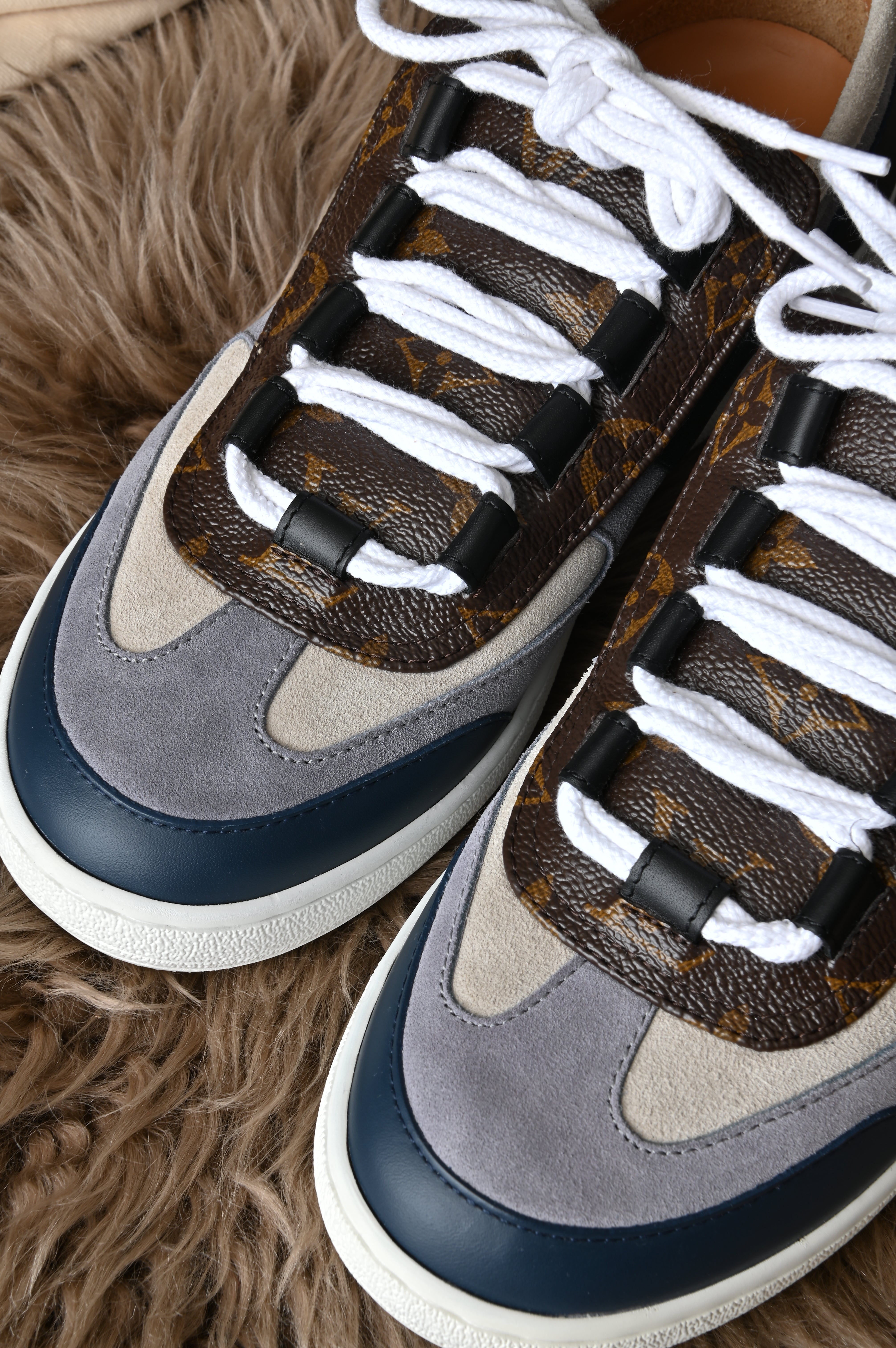 Louis Vuitton blue grey monogram sneakers