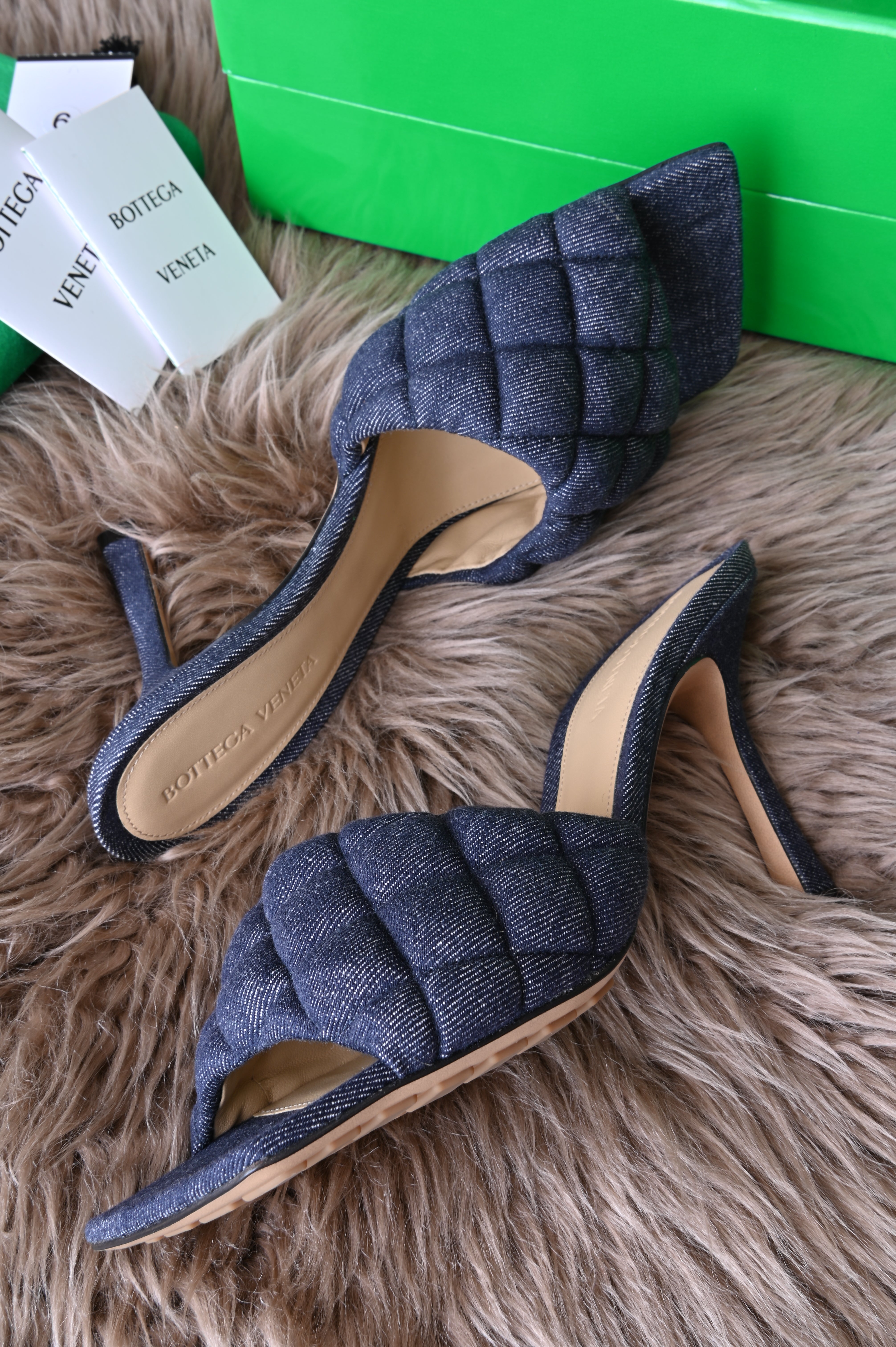 Bottega Veneta Padded Sandals in Denim Matelasse Indigo