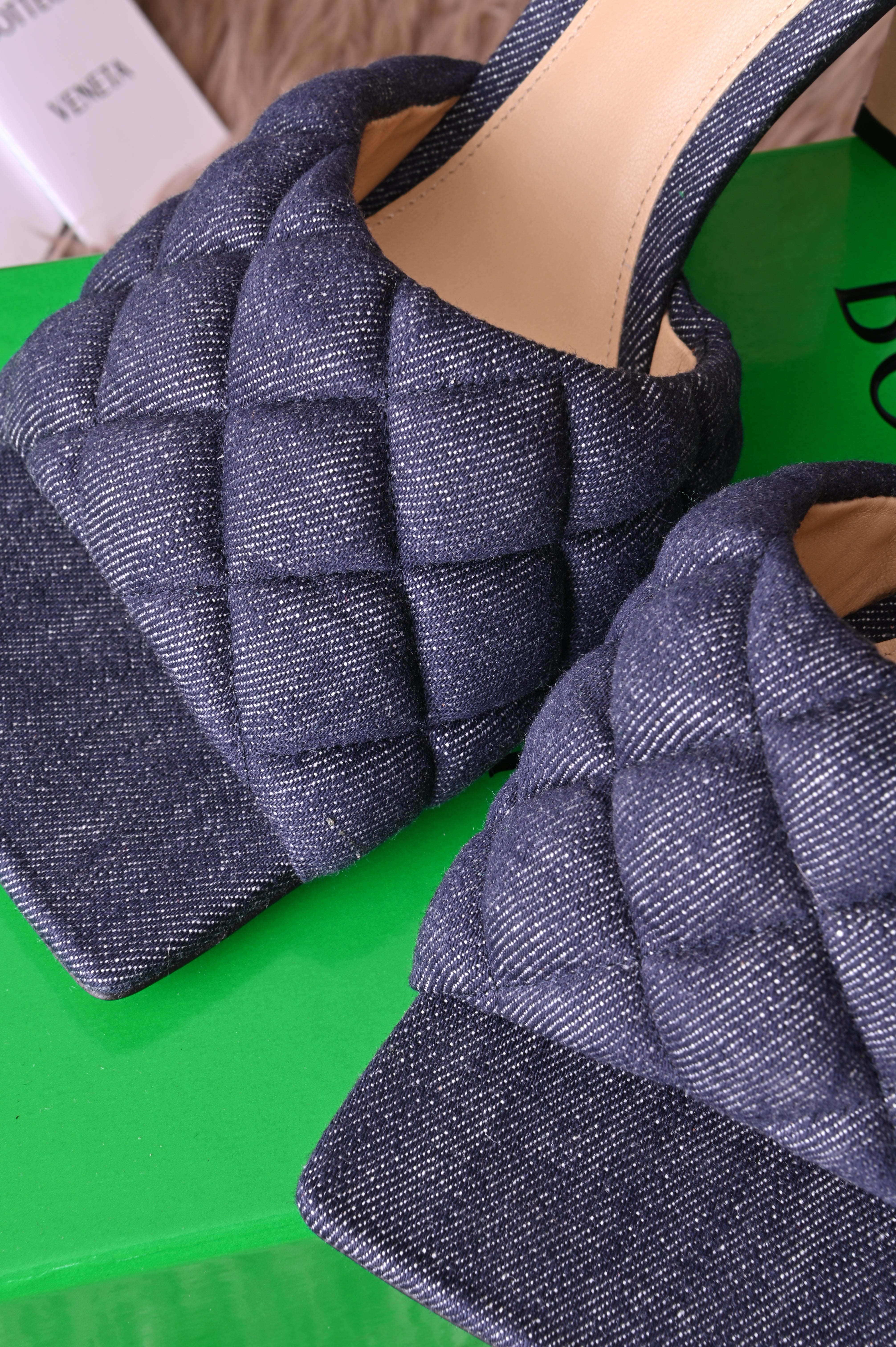 Bottega Veneta Padded Sandals in Denim Matelasse Indigo