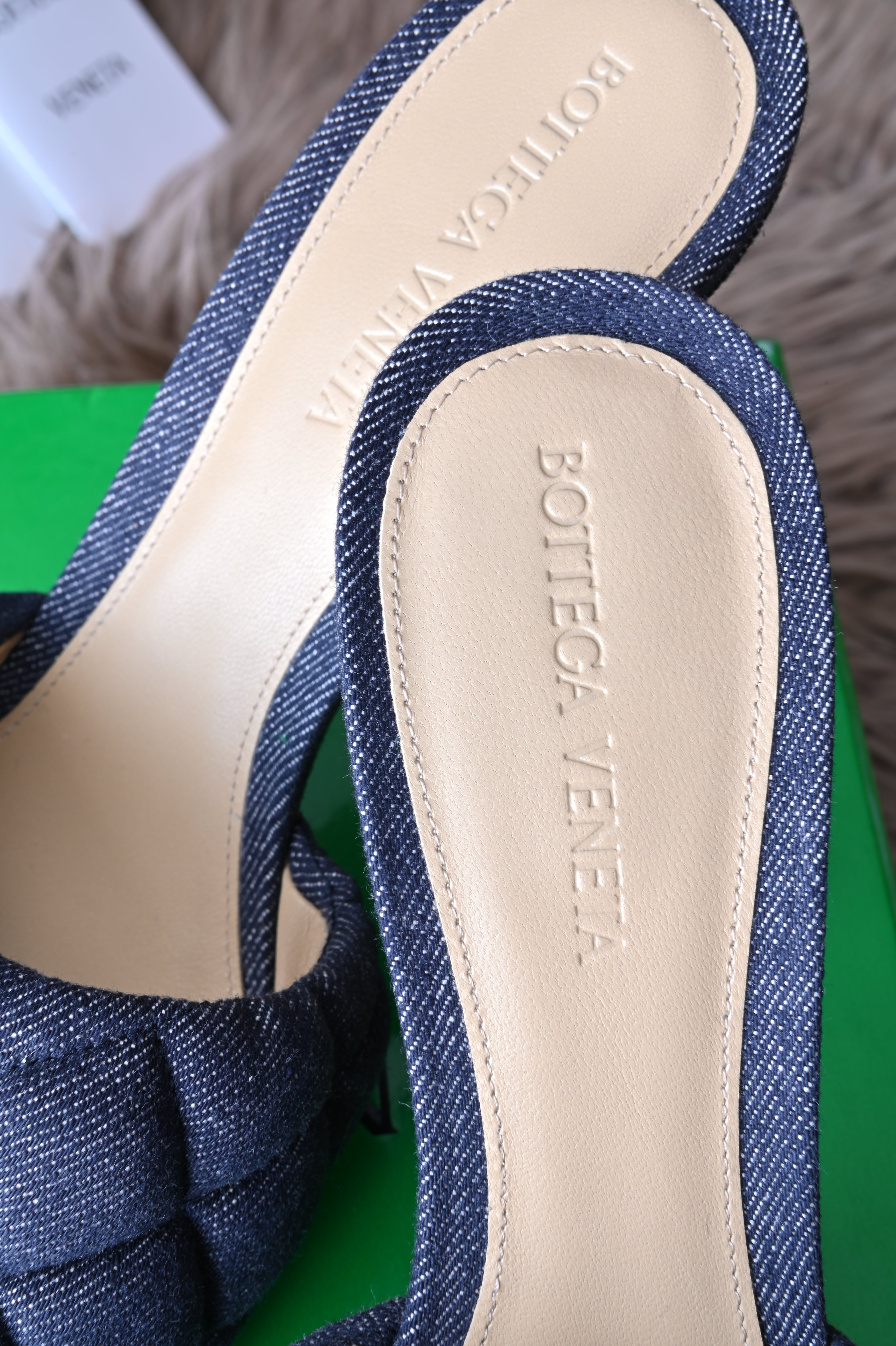 Bottega Veneta Padded Sandals in Denim Matelasse Indigo