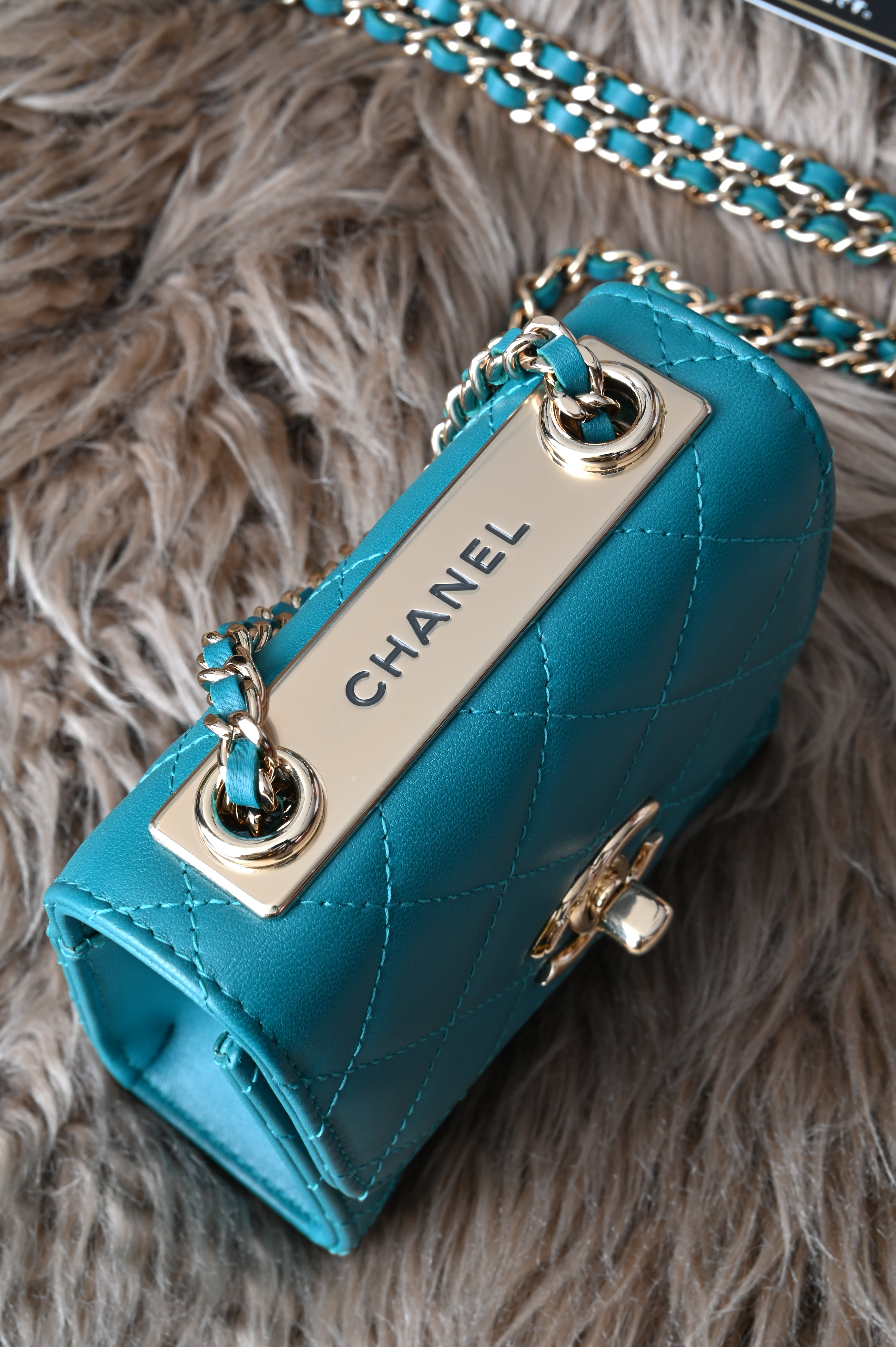 Chanel Quilted Trendy Mini WOC in teal blue
