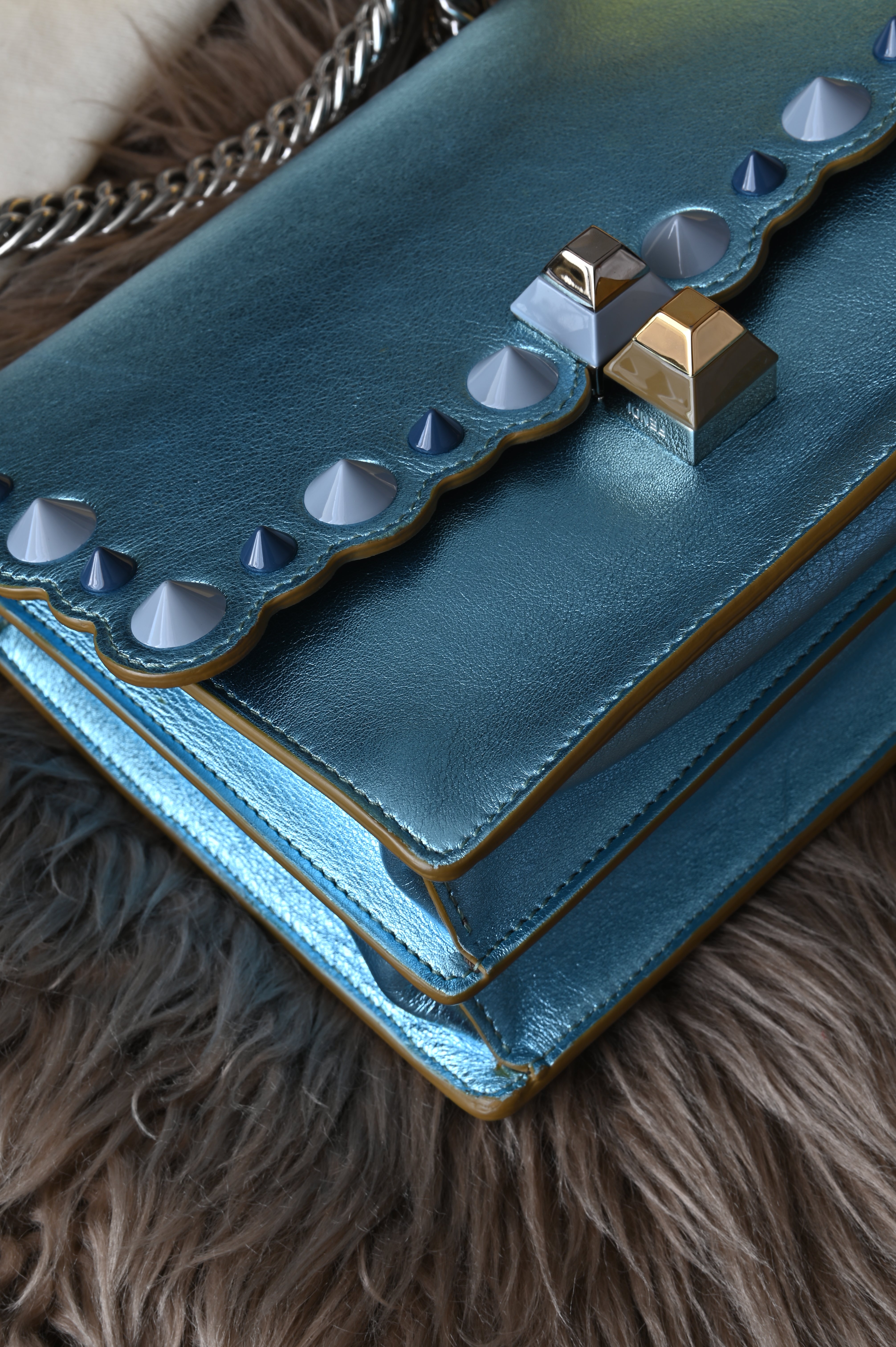 Fendi Kan I iridescent blue with floral strap