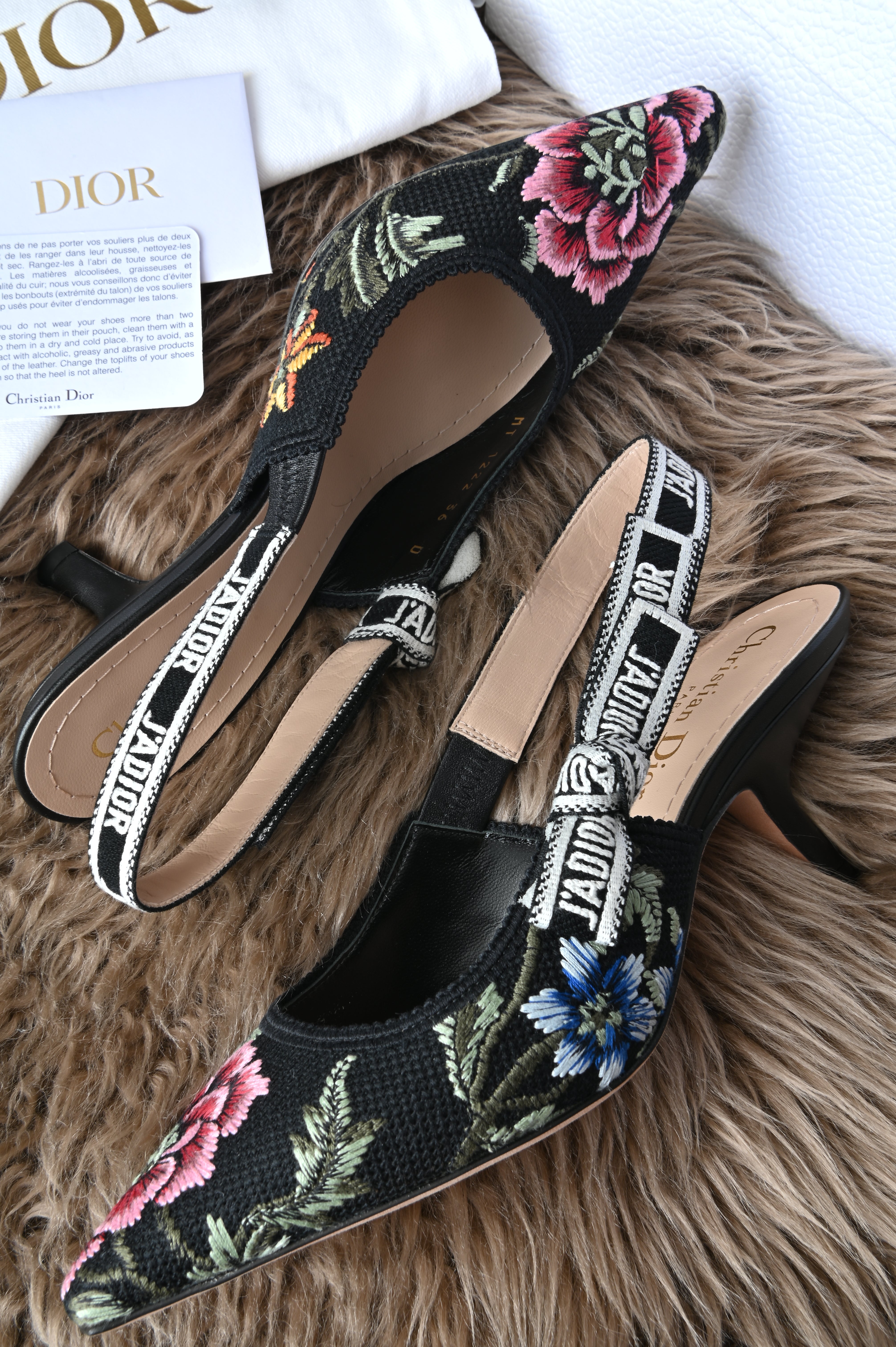 Christian Dior floral embroidered slingback