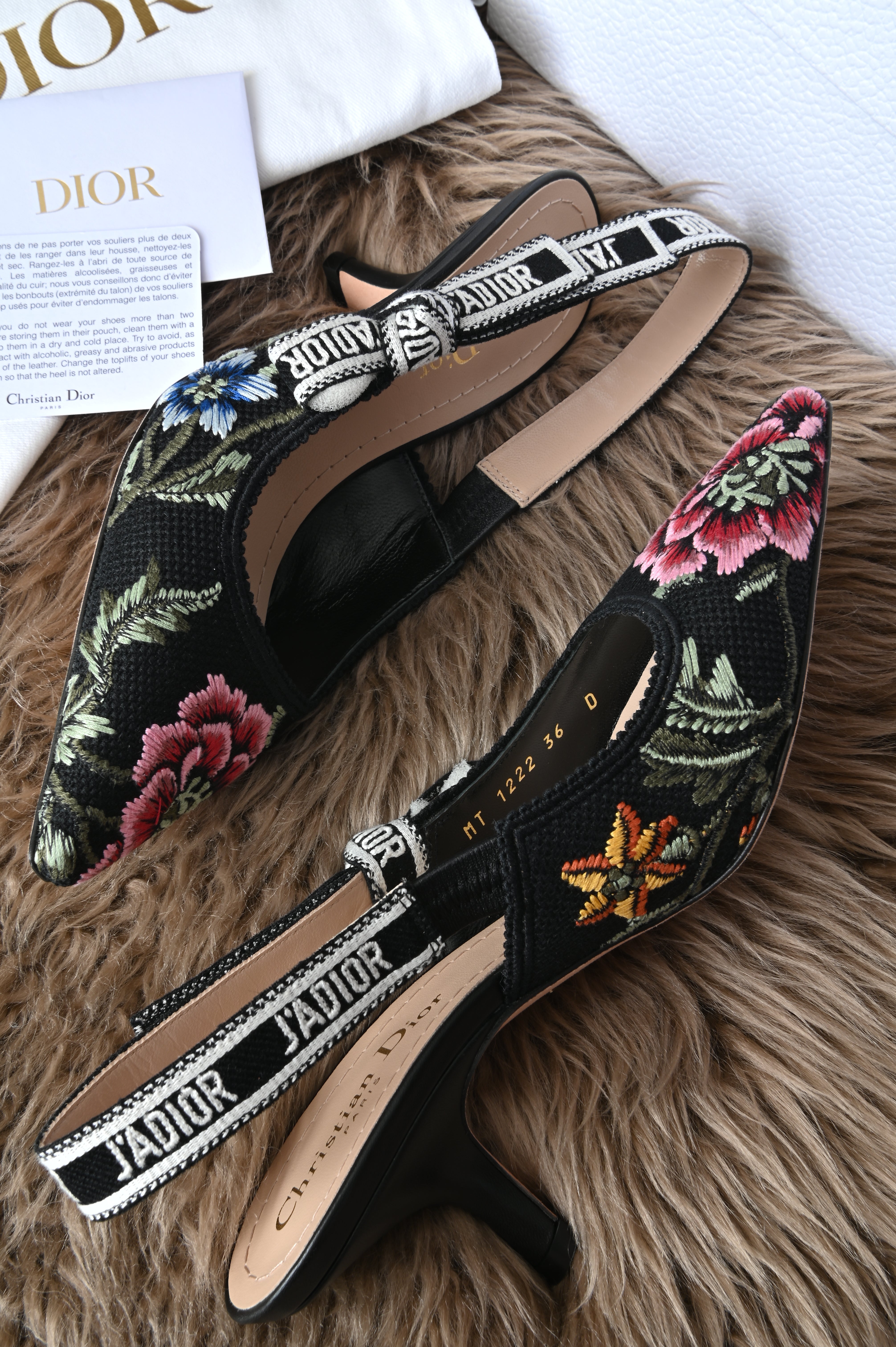 Christian Dior floral embroidered slingback