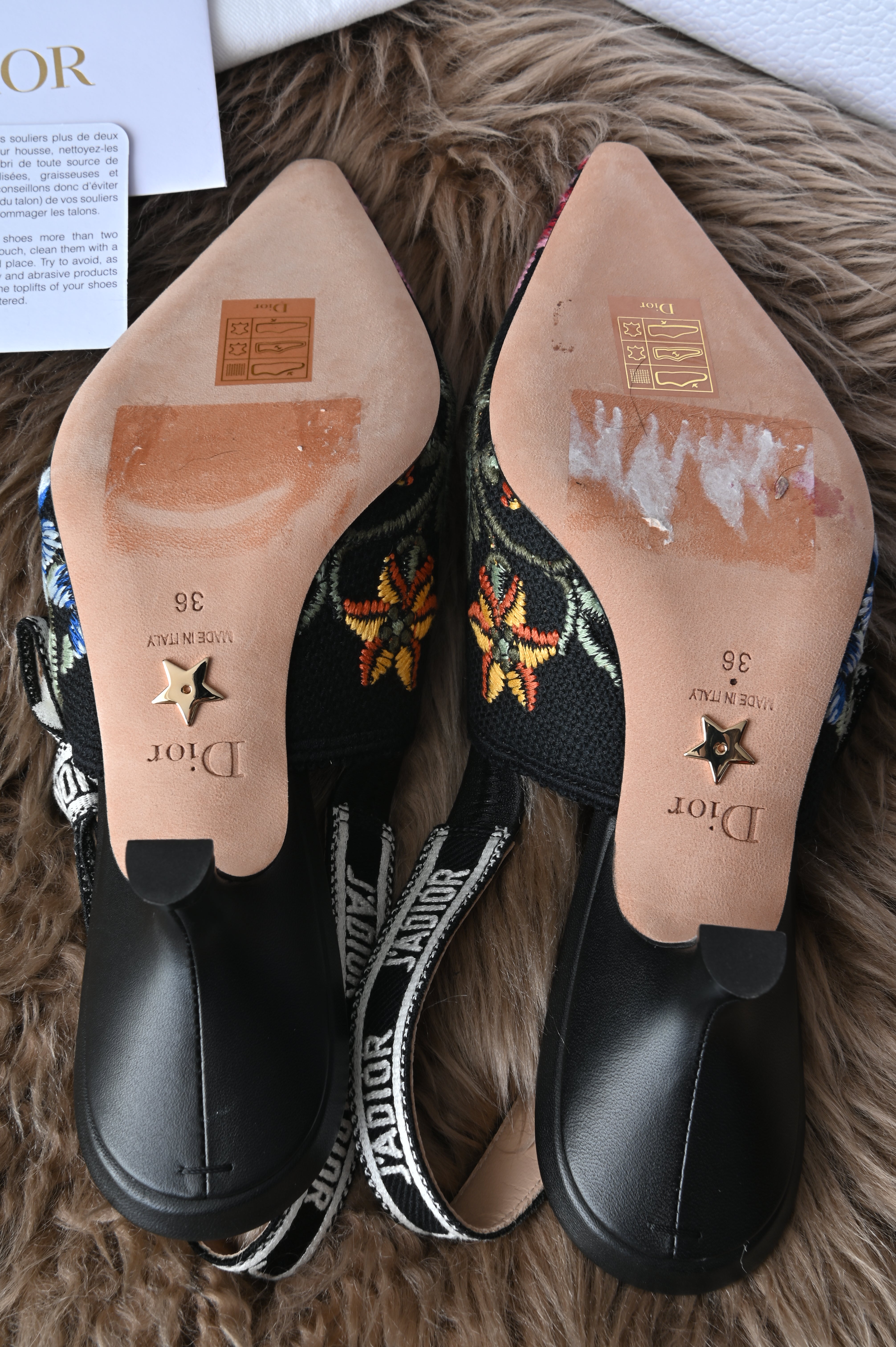Christian Dior floral embroidered slingback