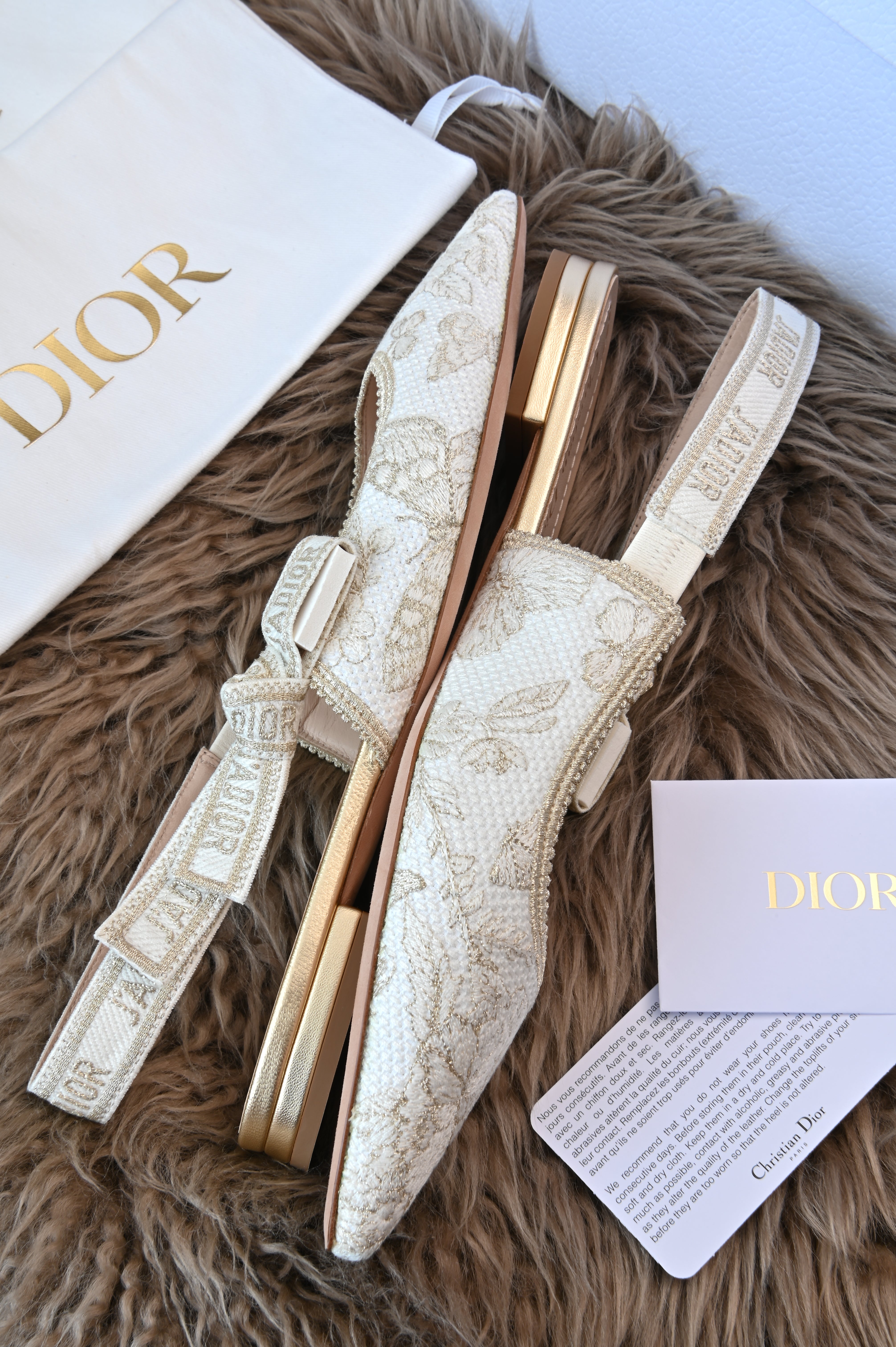 Christian Dior White Flower Pattern Flats