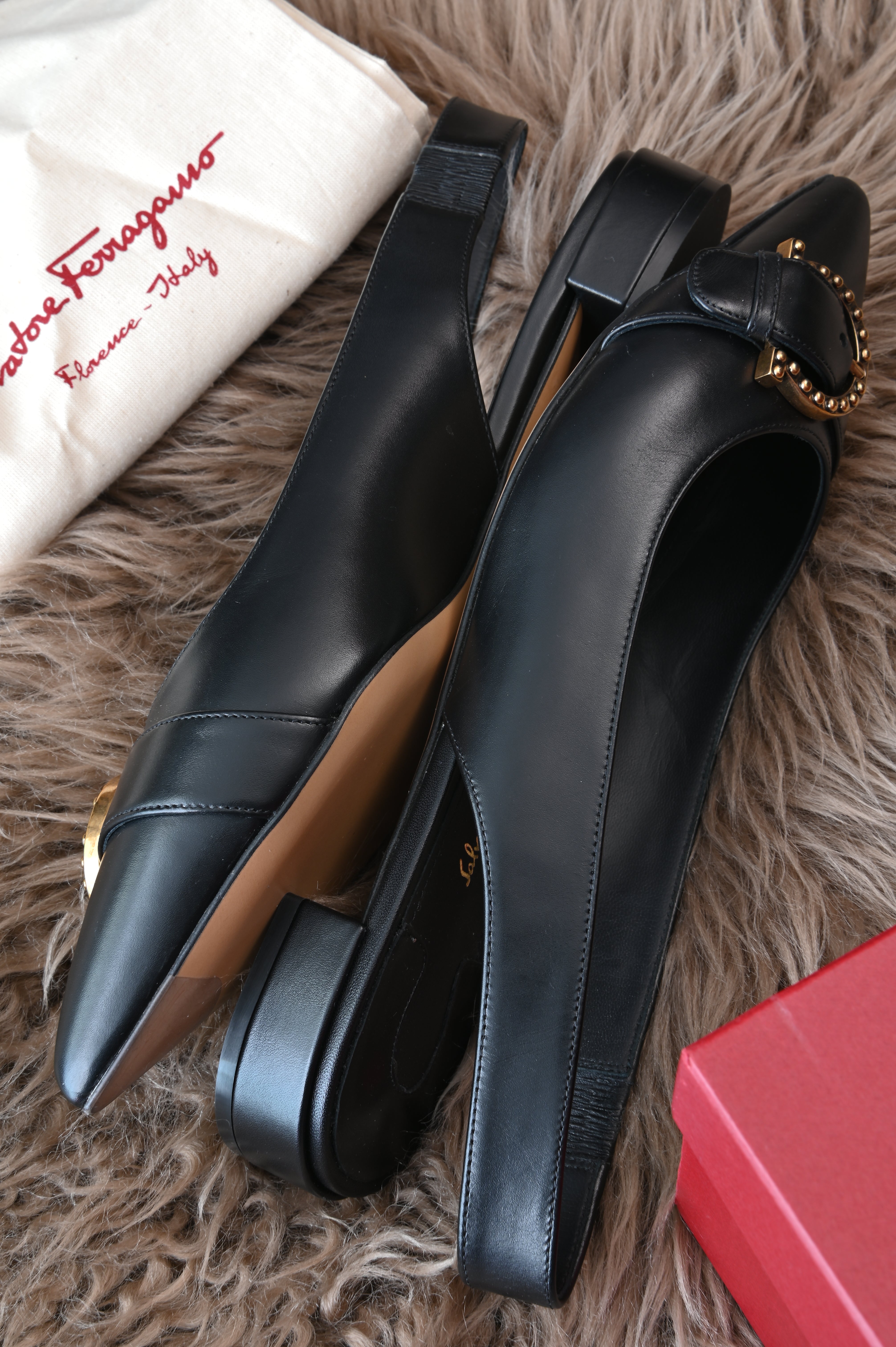 Salvatore Ferragamo Black Gold Heels