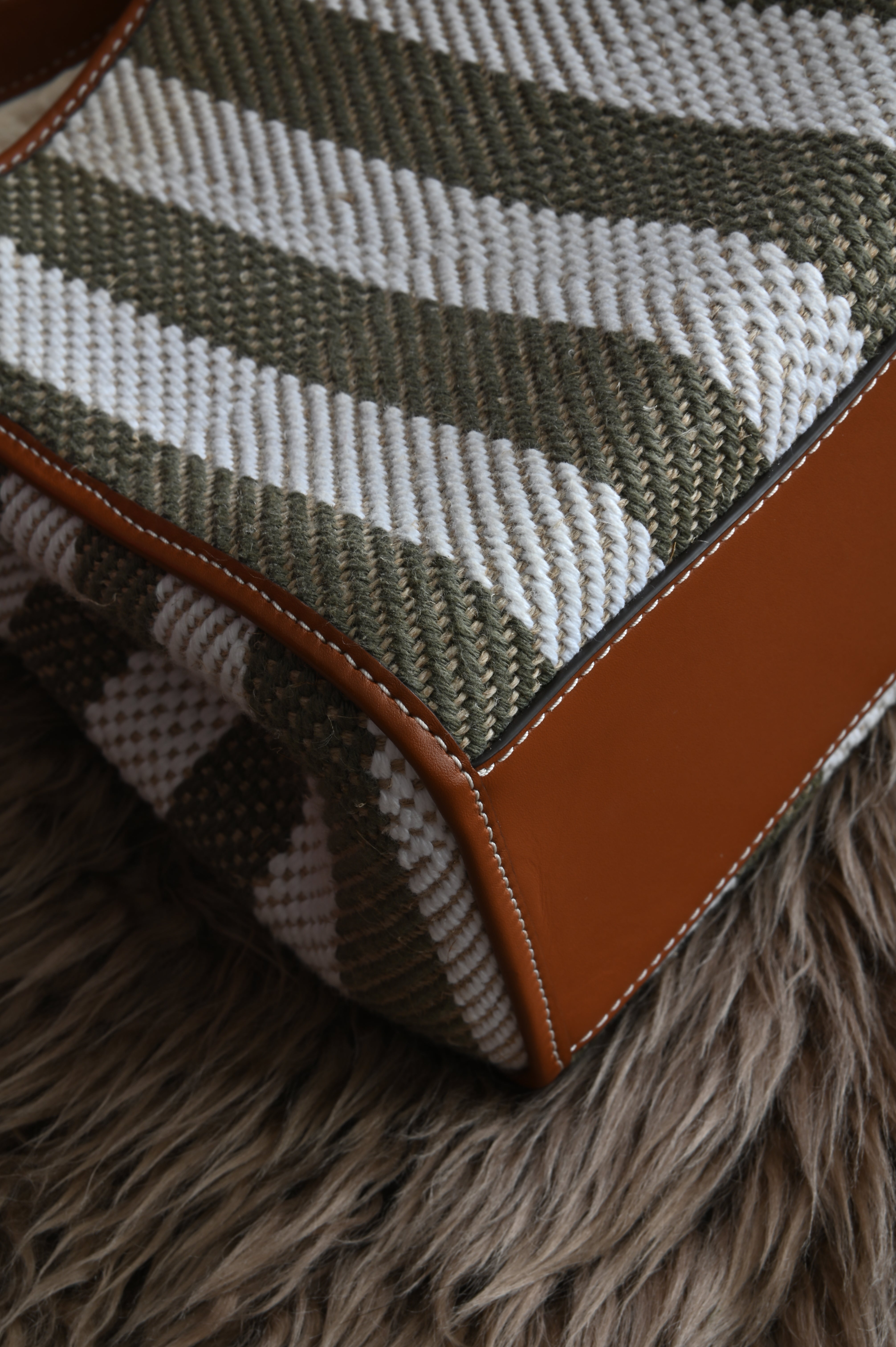 Tory Burch small bucket bag in canvas with olive green and white stripe