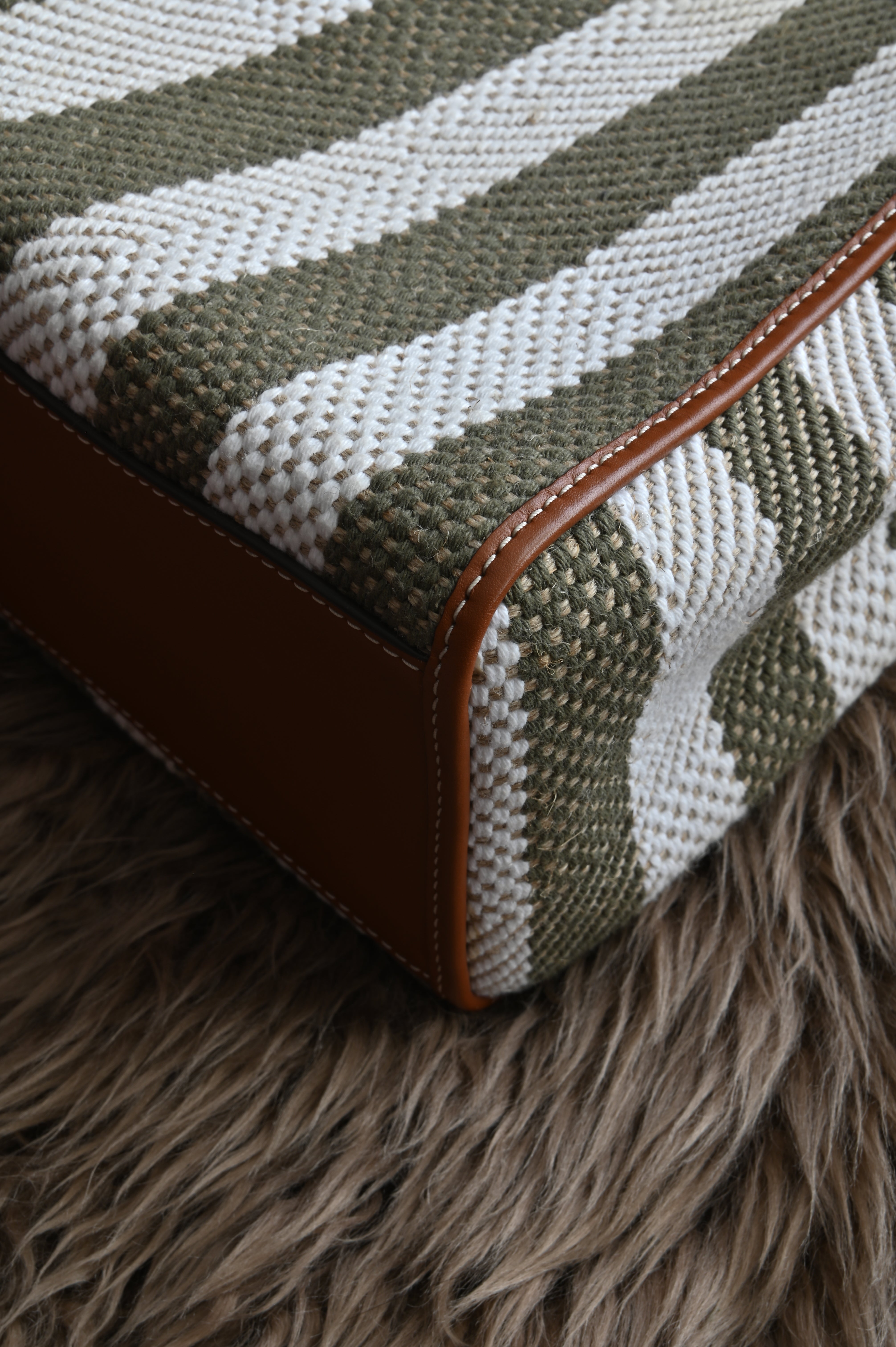 Tory Burch small bucket bag in canvas with olive green and white stripe
