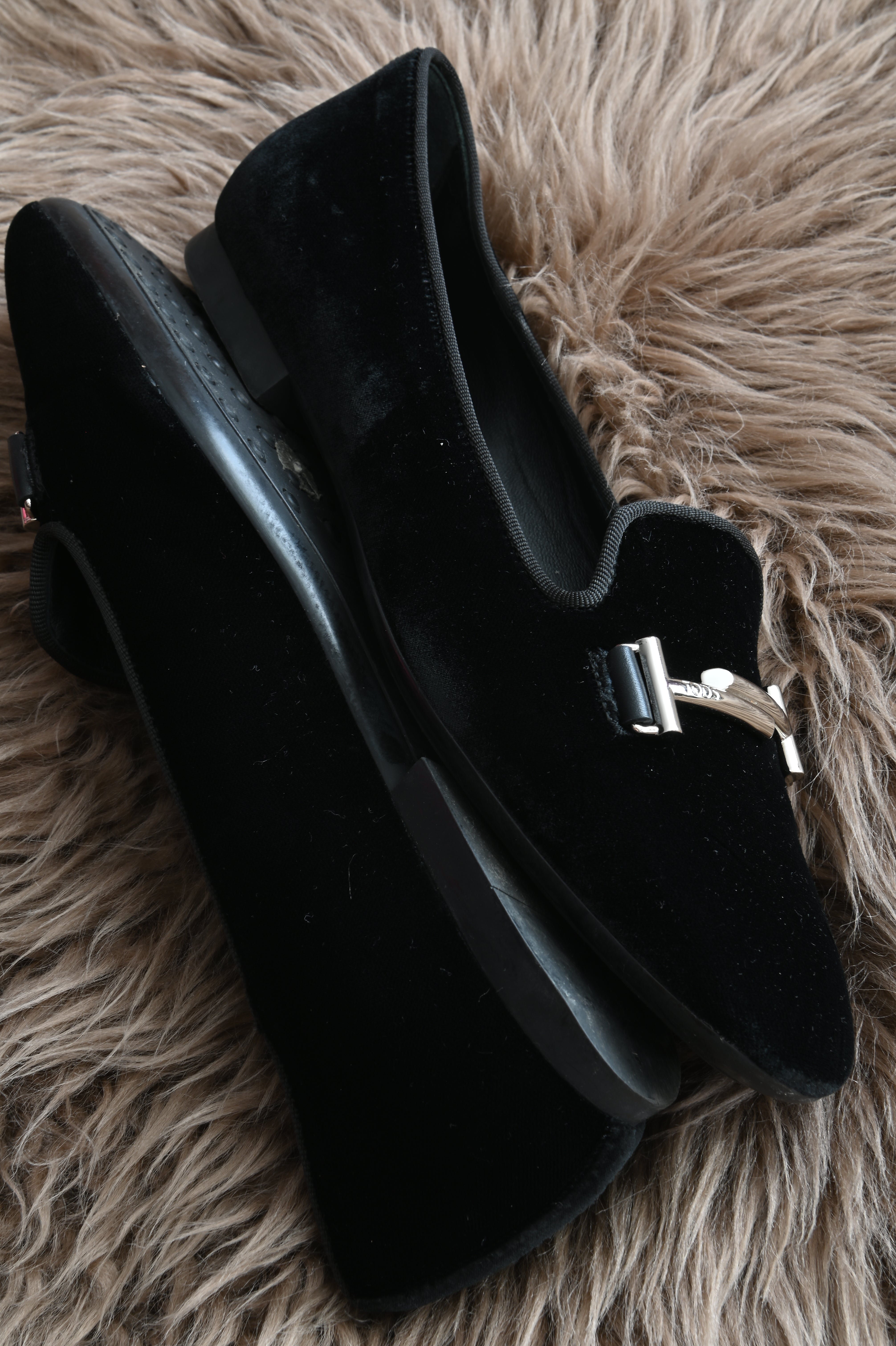 Tod's Velvet loafers in black and silver hardware