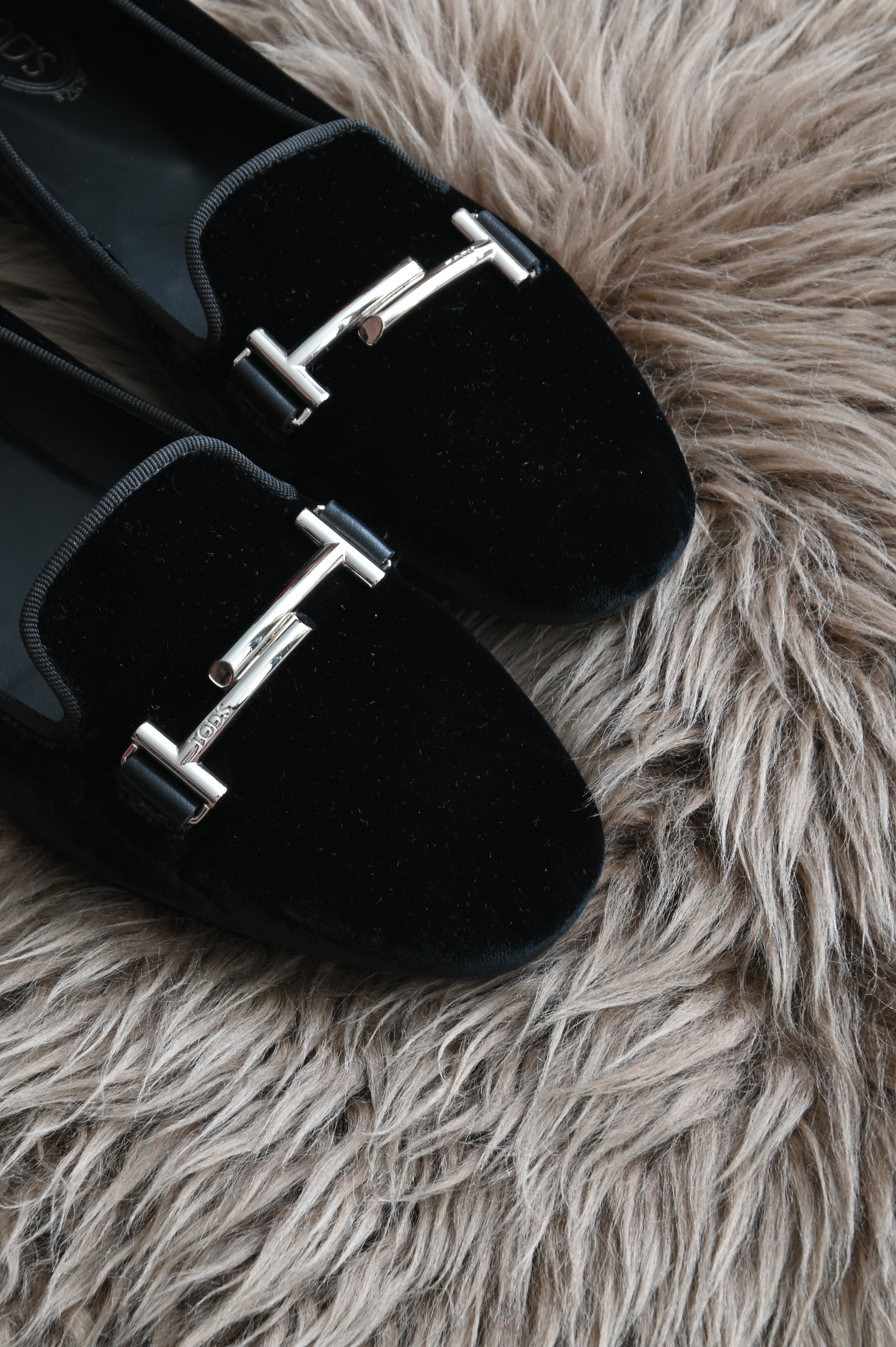Tod's Velvet loafers in black and silver hardware