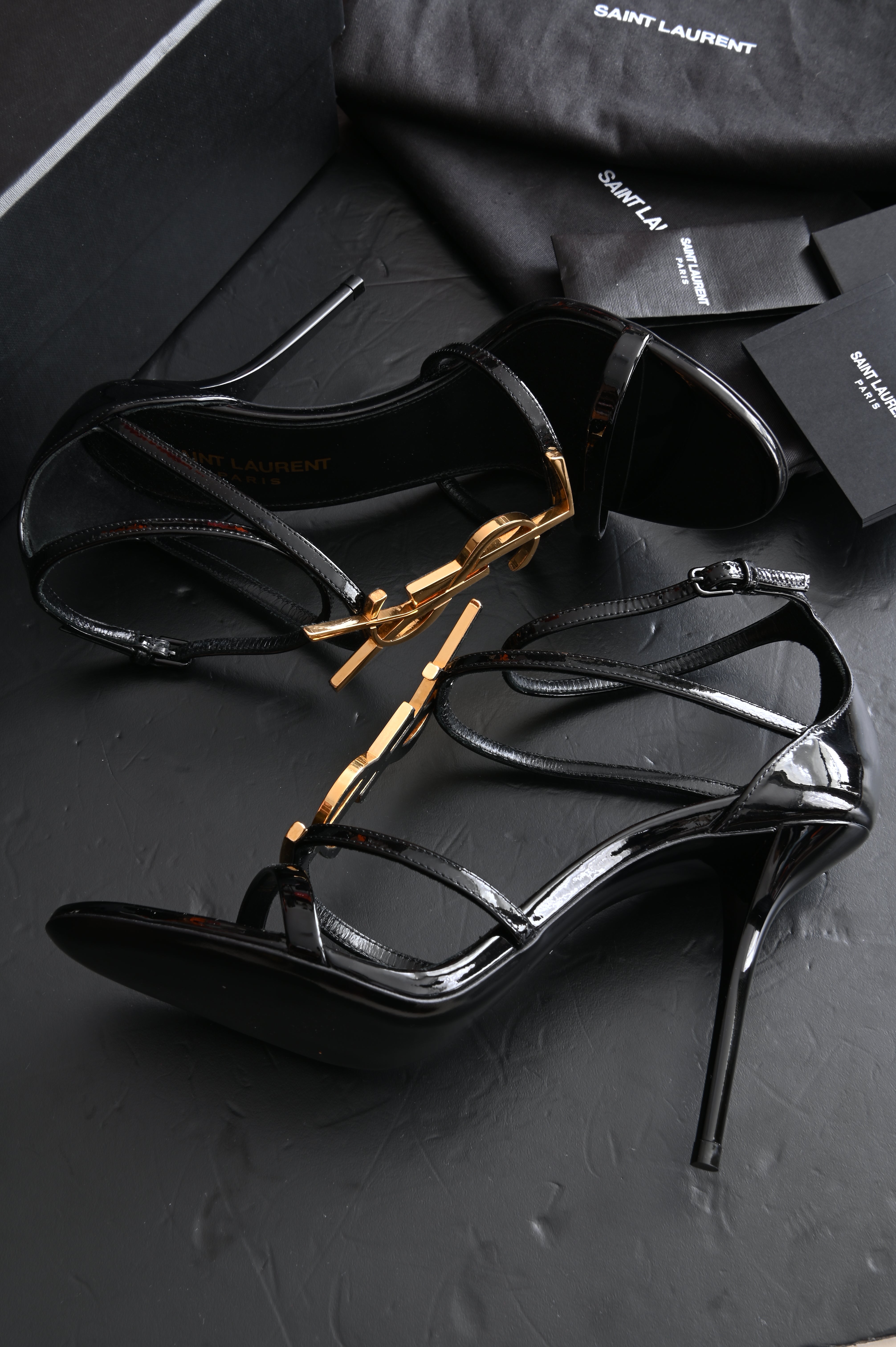 Saint Laurent Cassandra high-heel sandals in Black patent