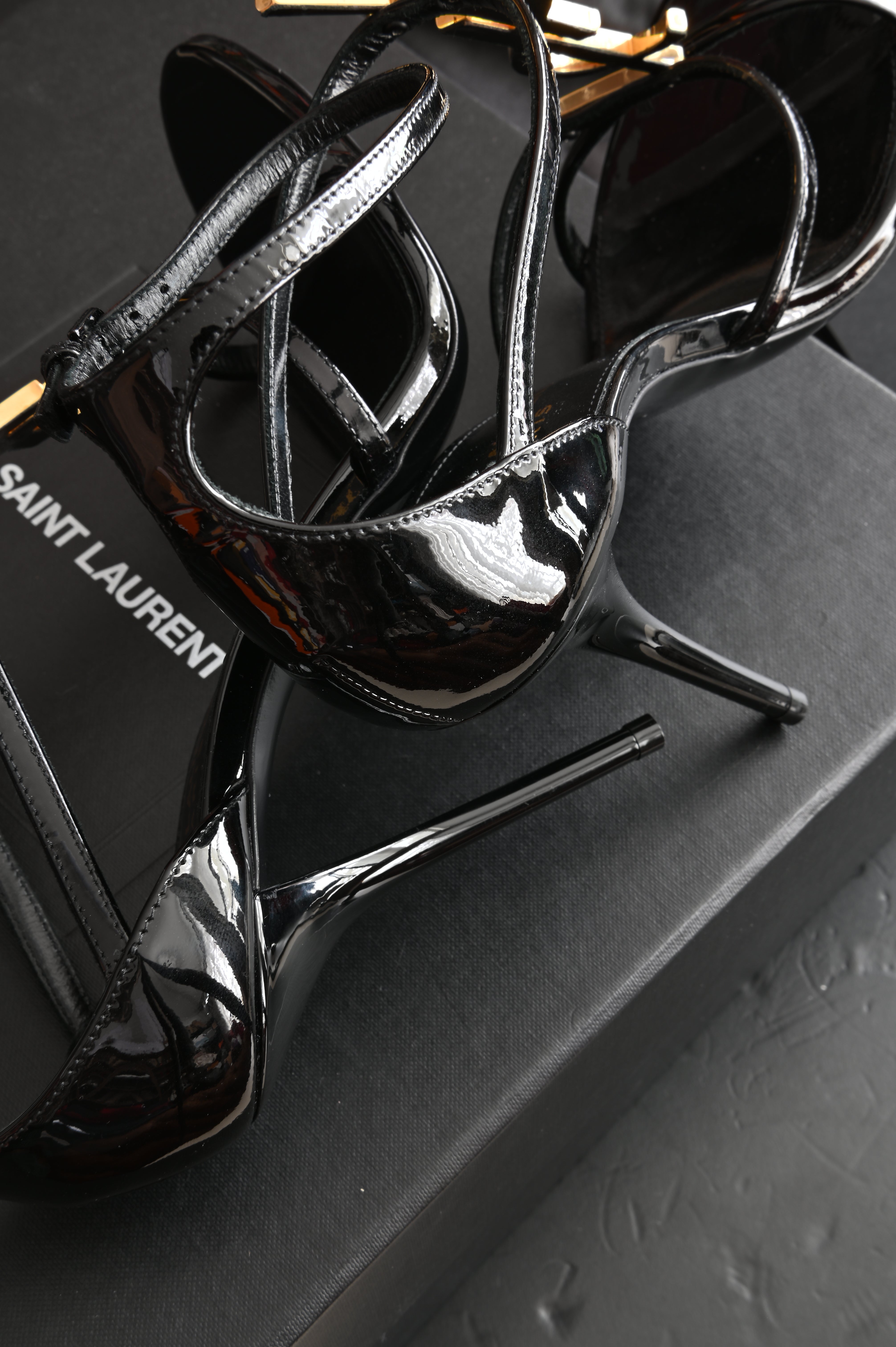 Saint Laurent Cassandra high-heel sandals in Black patent