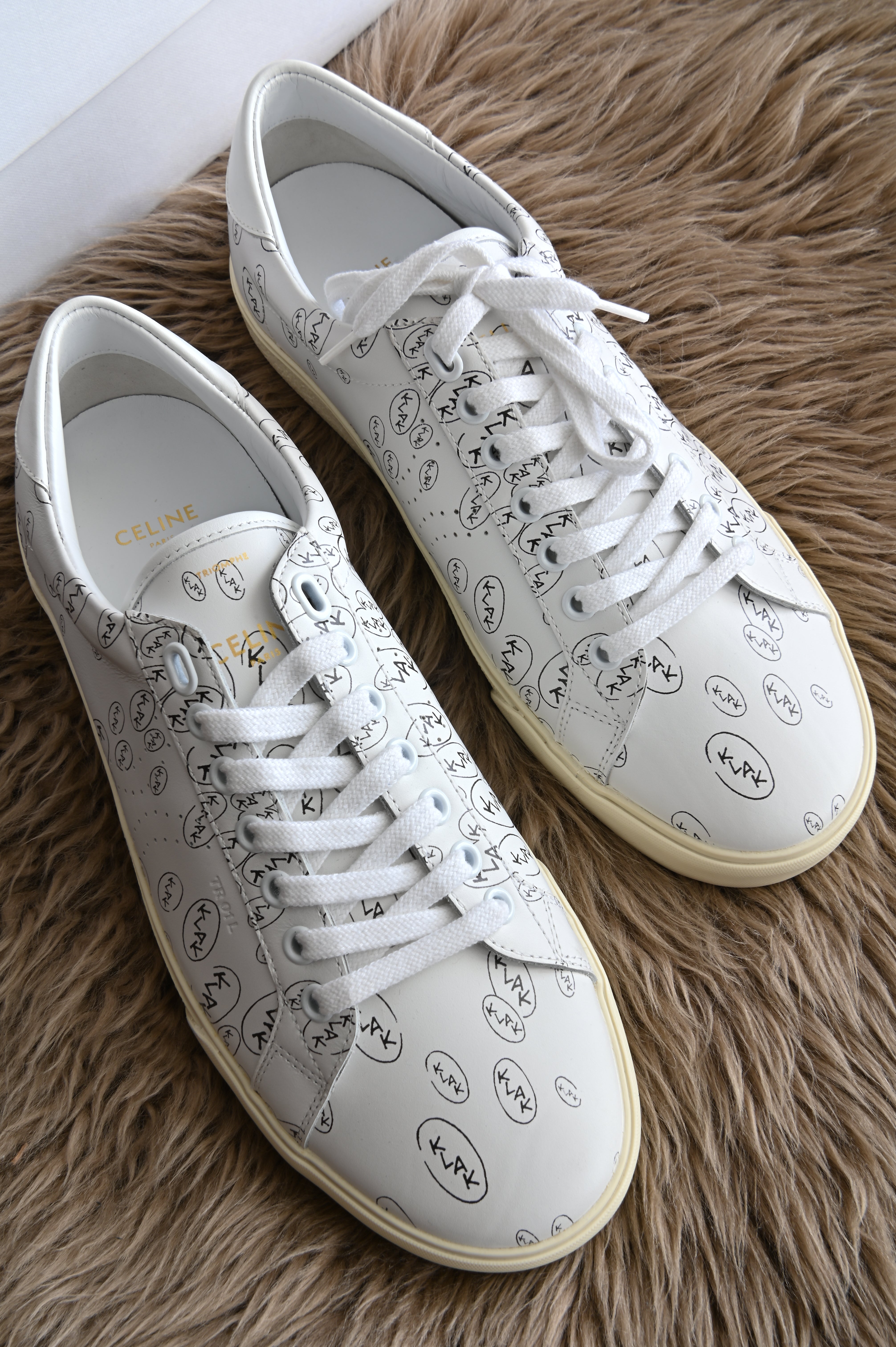 Celine leather printed sneakers in white