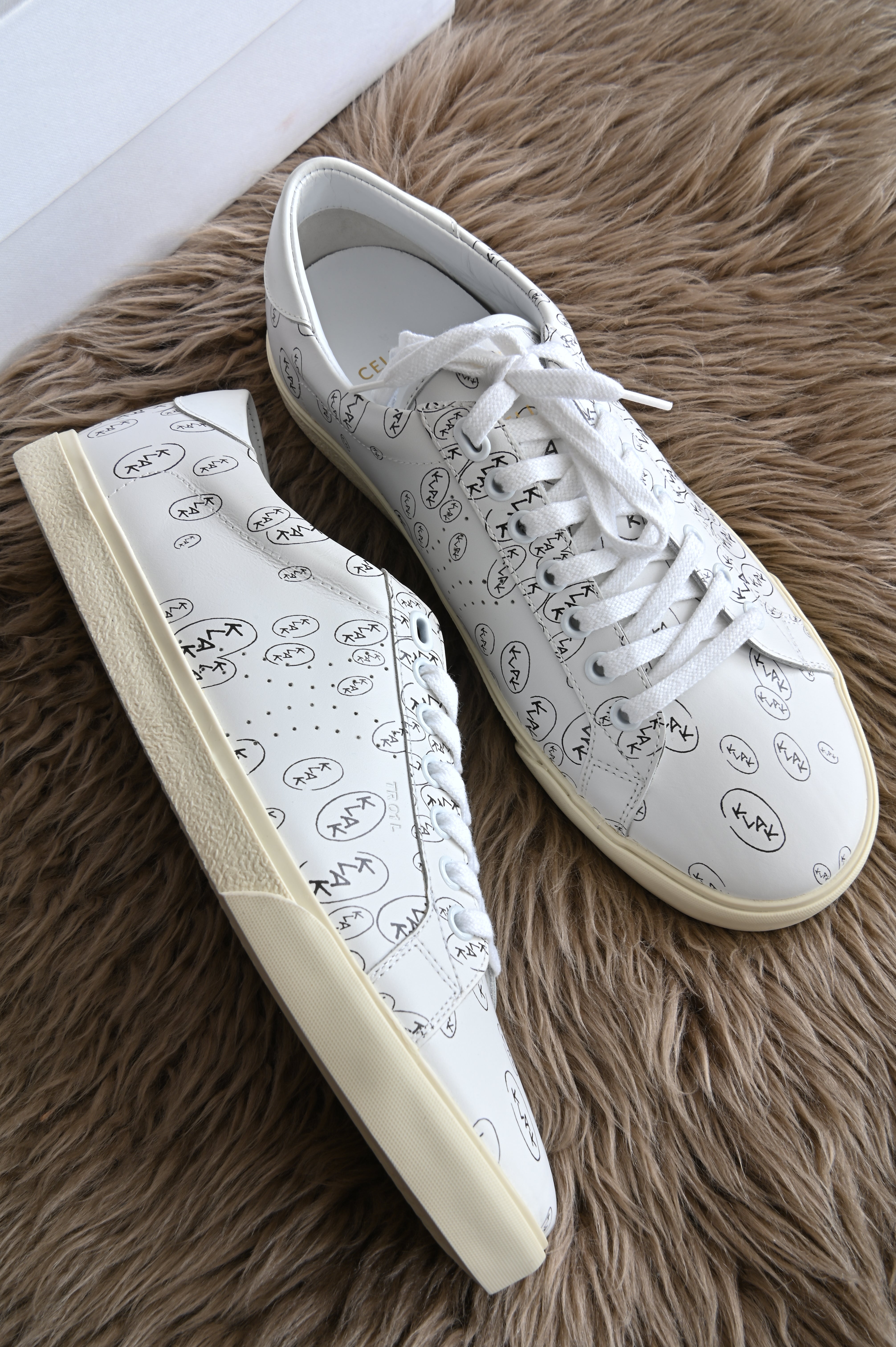 Celine leather printed sneakers in white