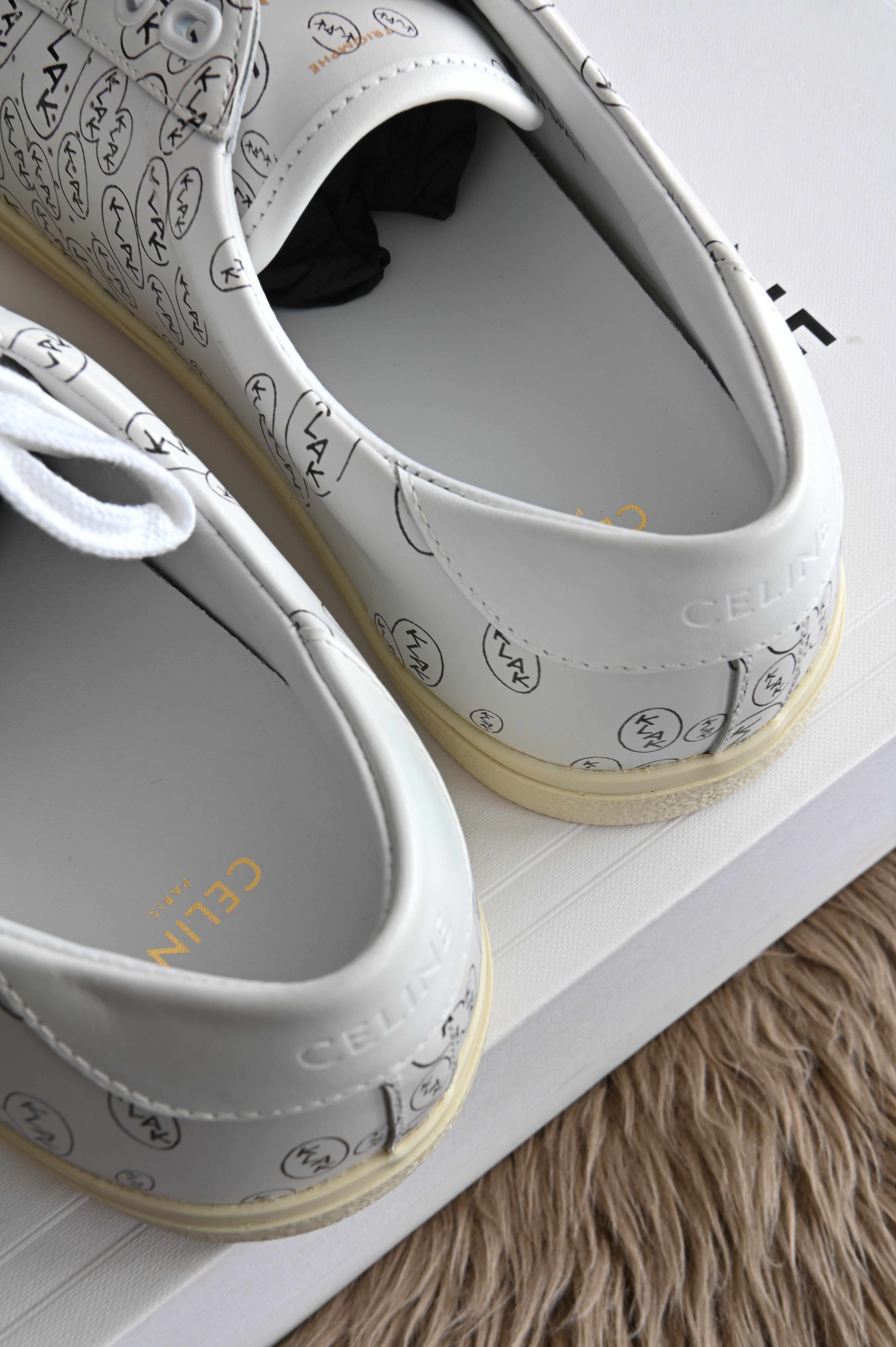 Celine leather printed sneakers in white