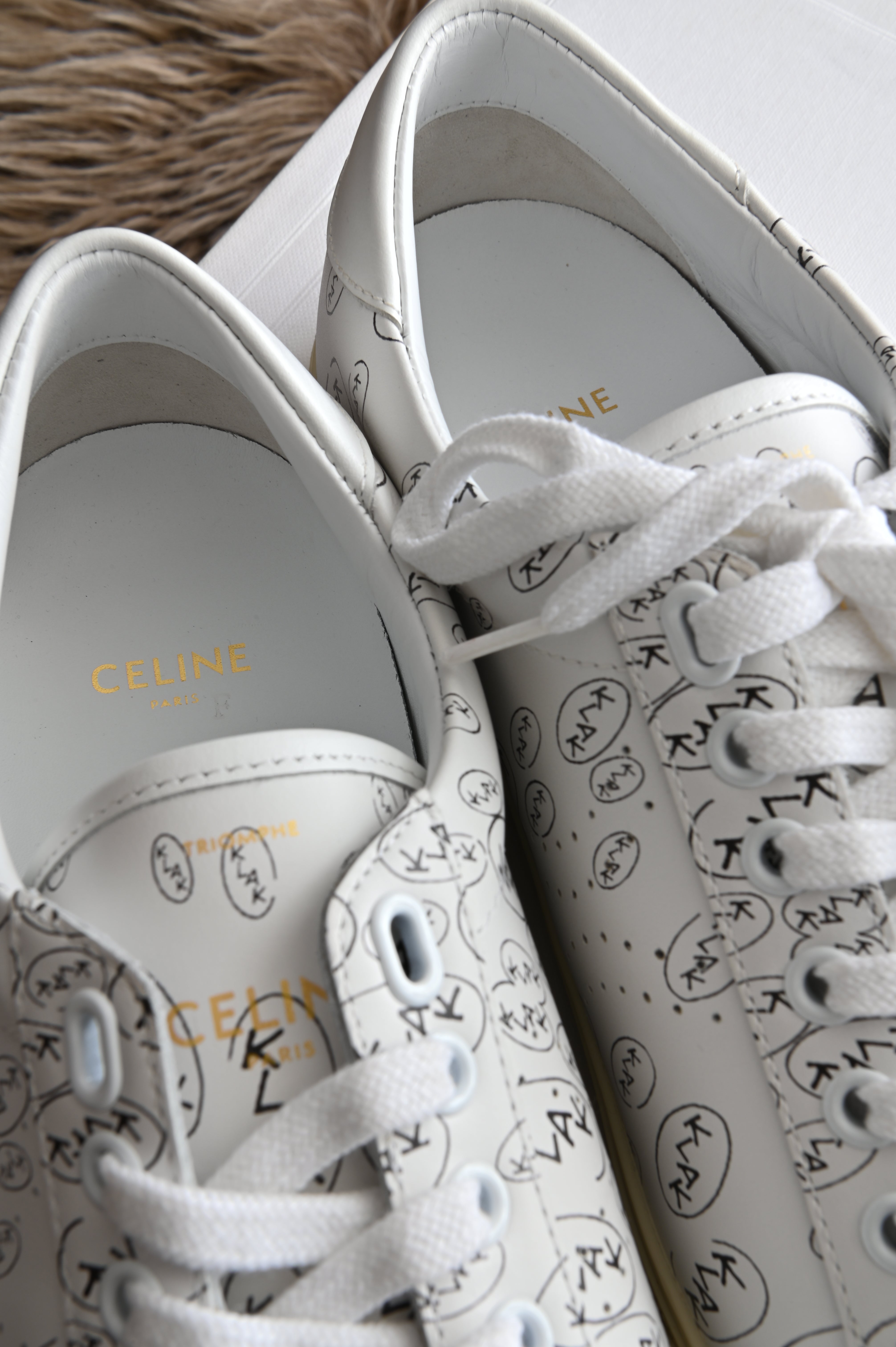 Celine leather printed sneakers in white