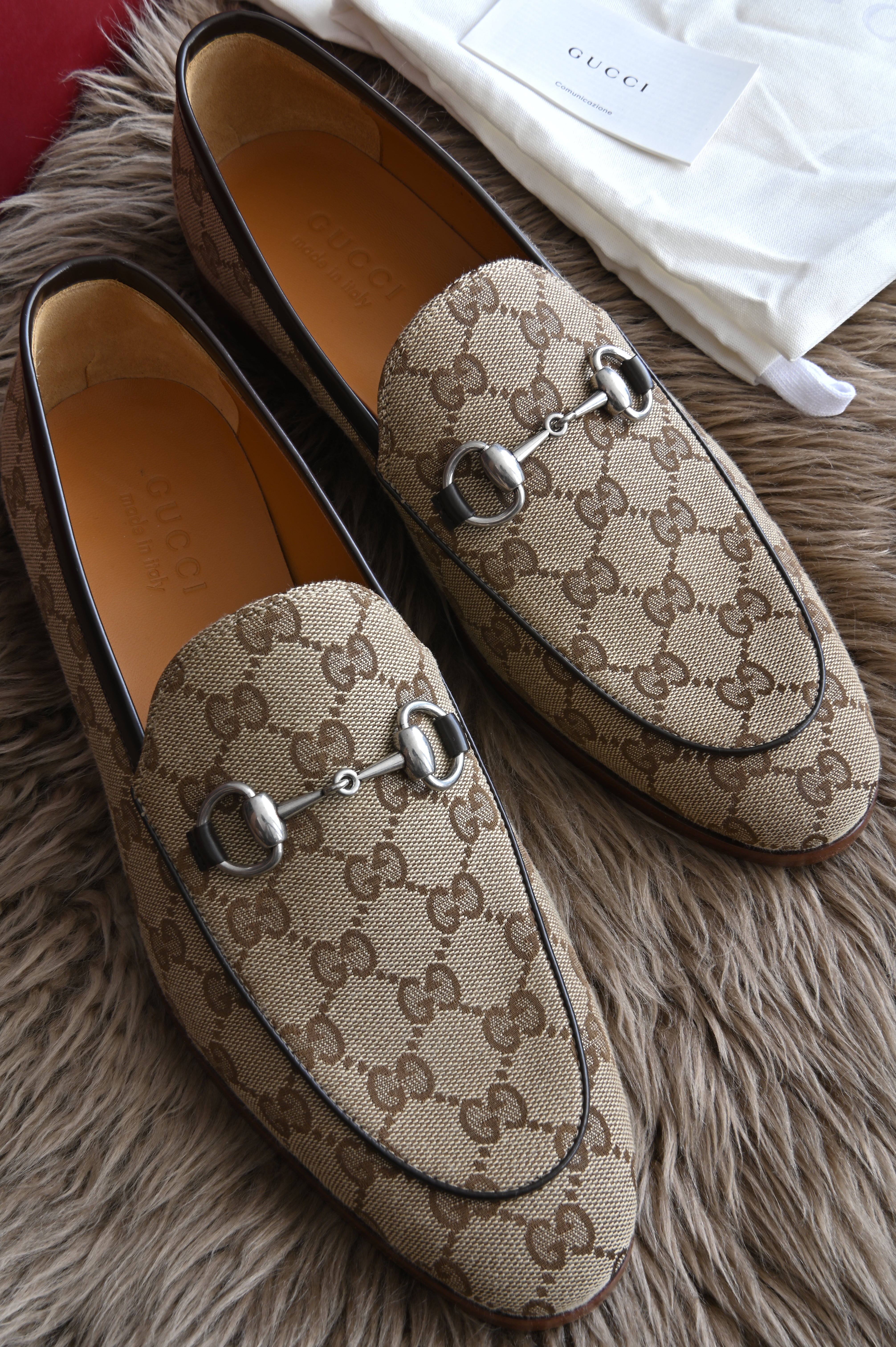 Gucci Jordaan horsebit-detailed leather-trimmed canvas-jacquard loafers for Men