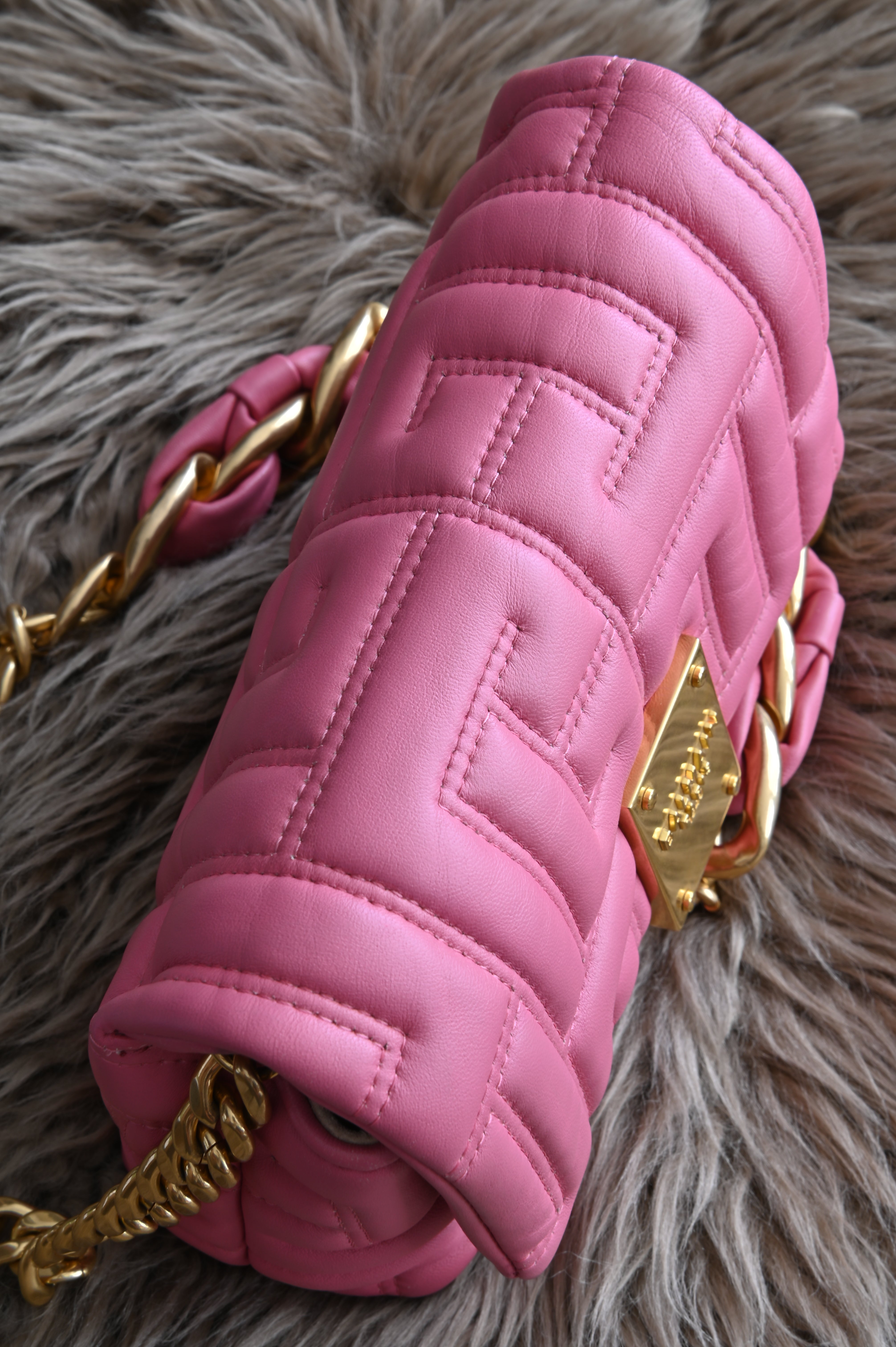 Balmain 1945 Quilted Leather crossbody bag in pink