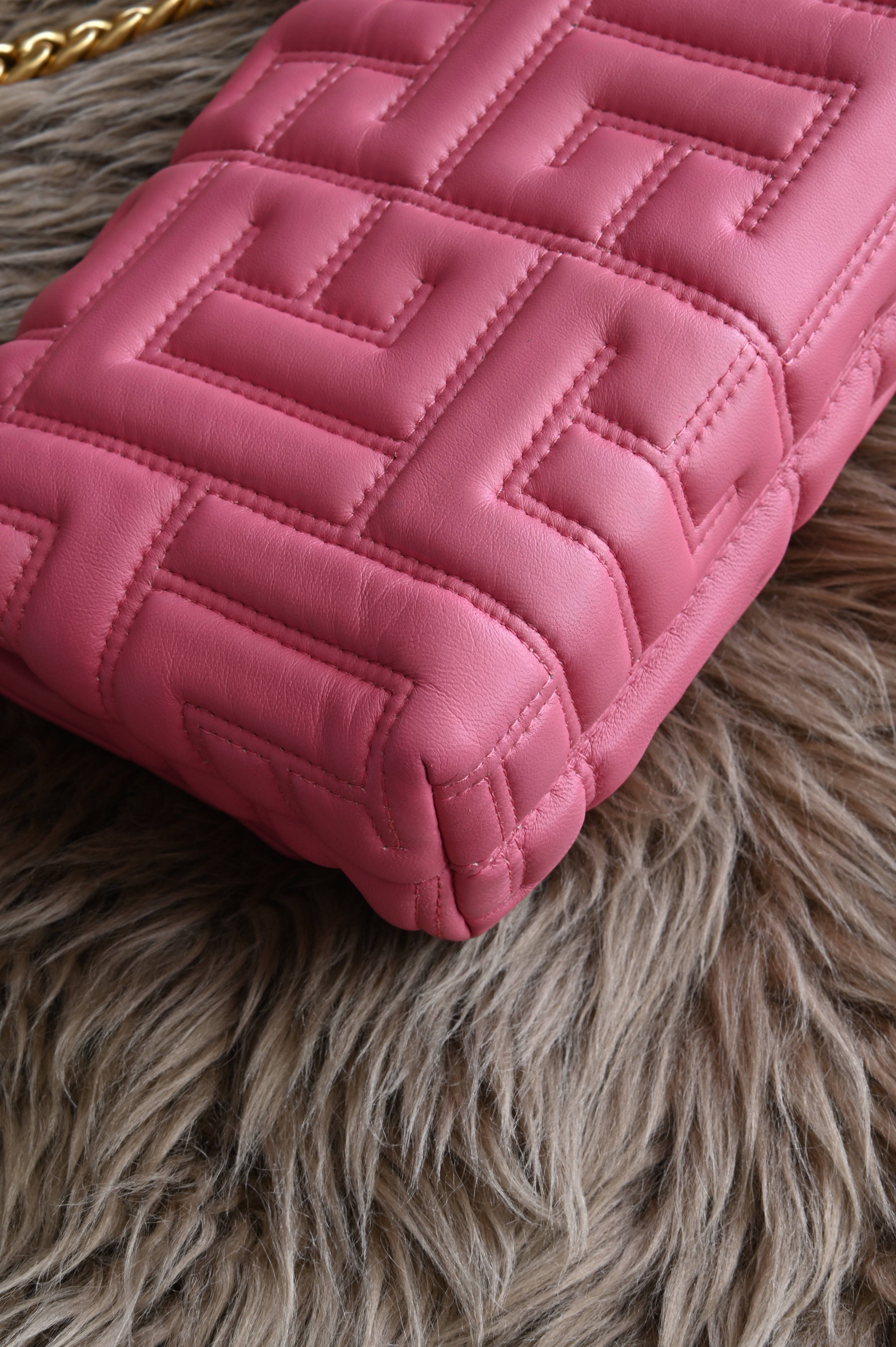 Balmain 1945 Quilted Leather crossbody bag in pink