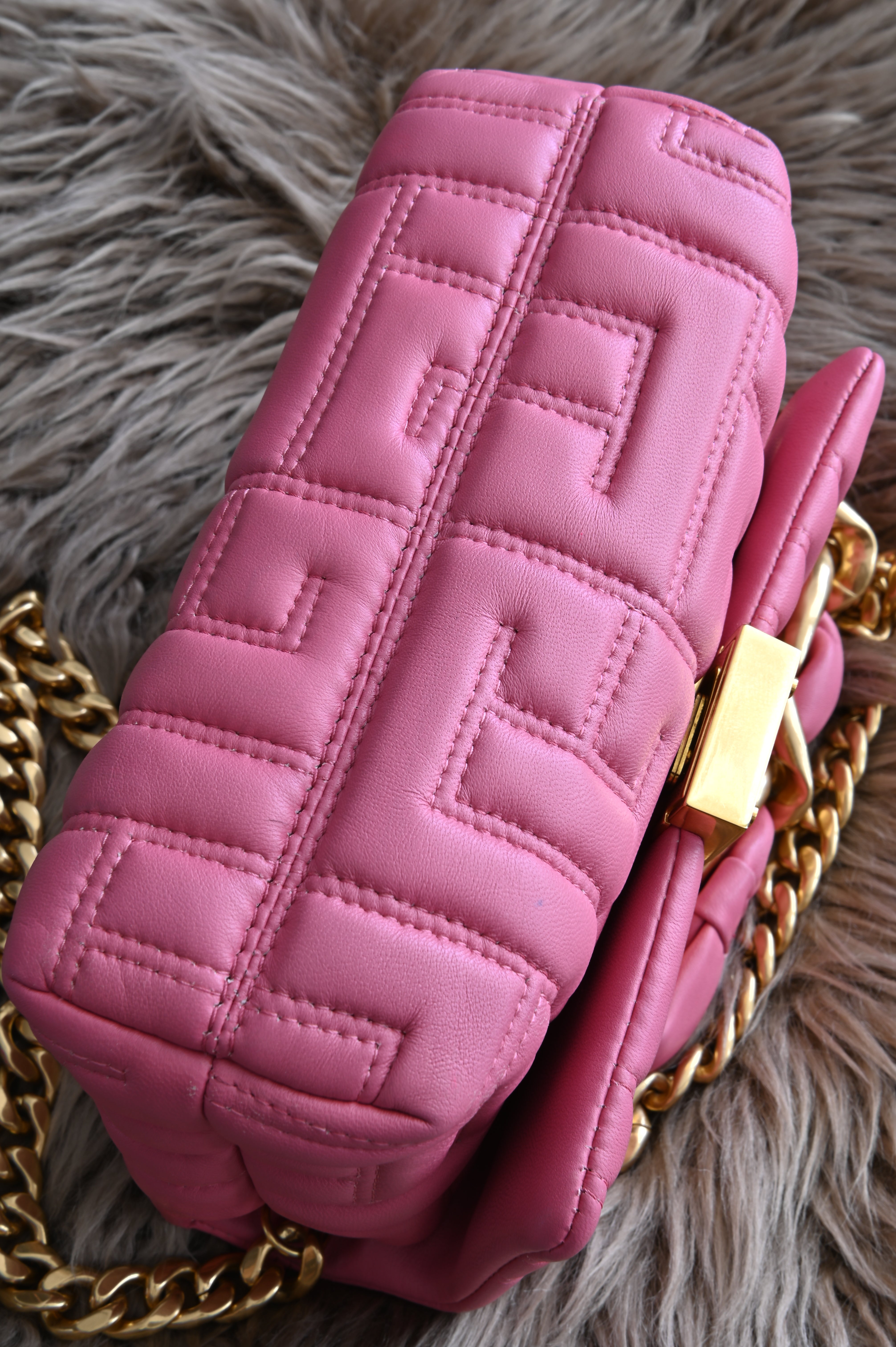 Balmain 1945 Quilted Leather crossbody bag in pink