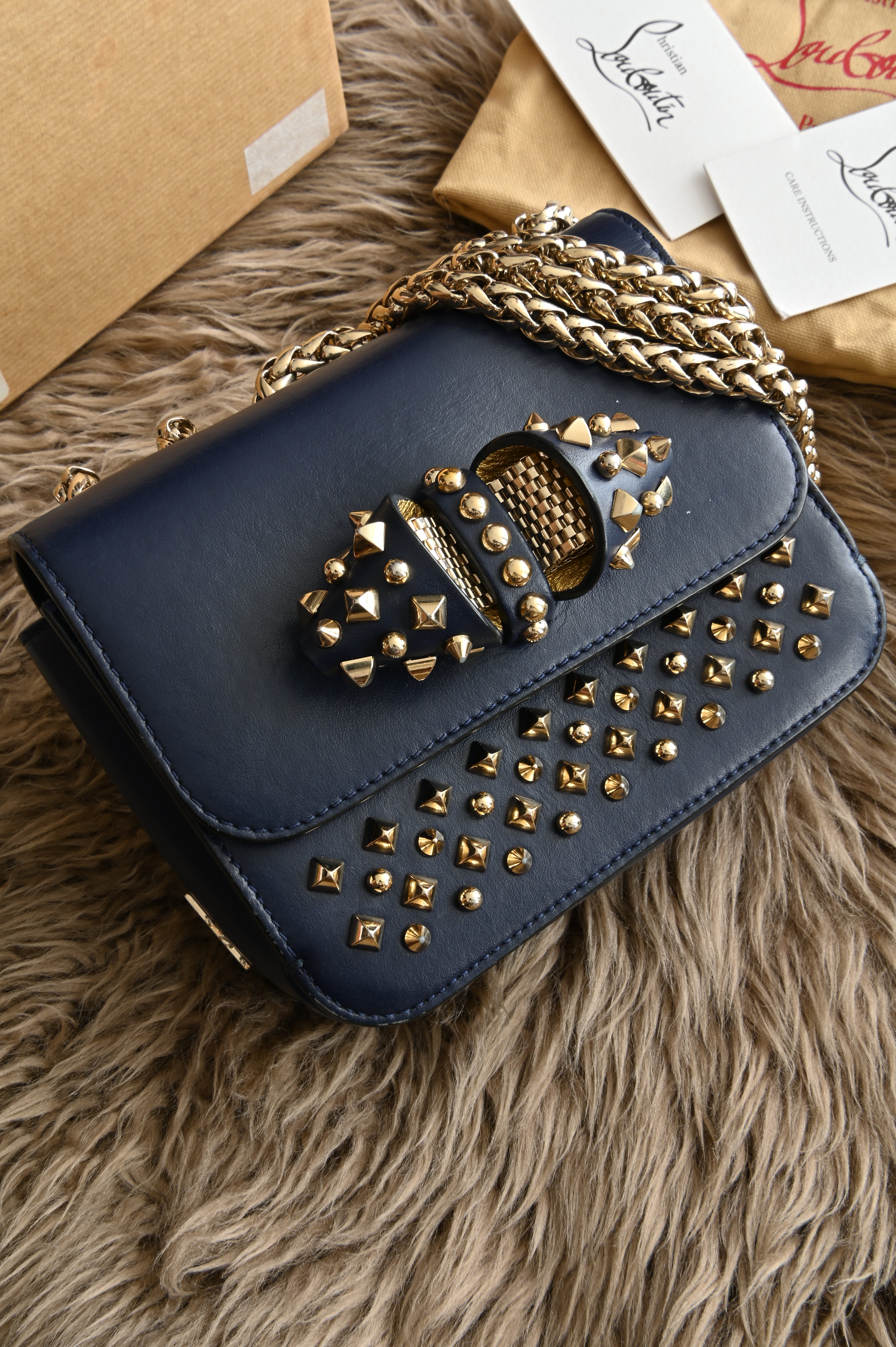 Christian Louboutin Night/Gold Tudor Calf Spikes Small Sweet Charity Bag