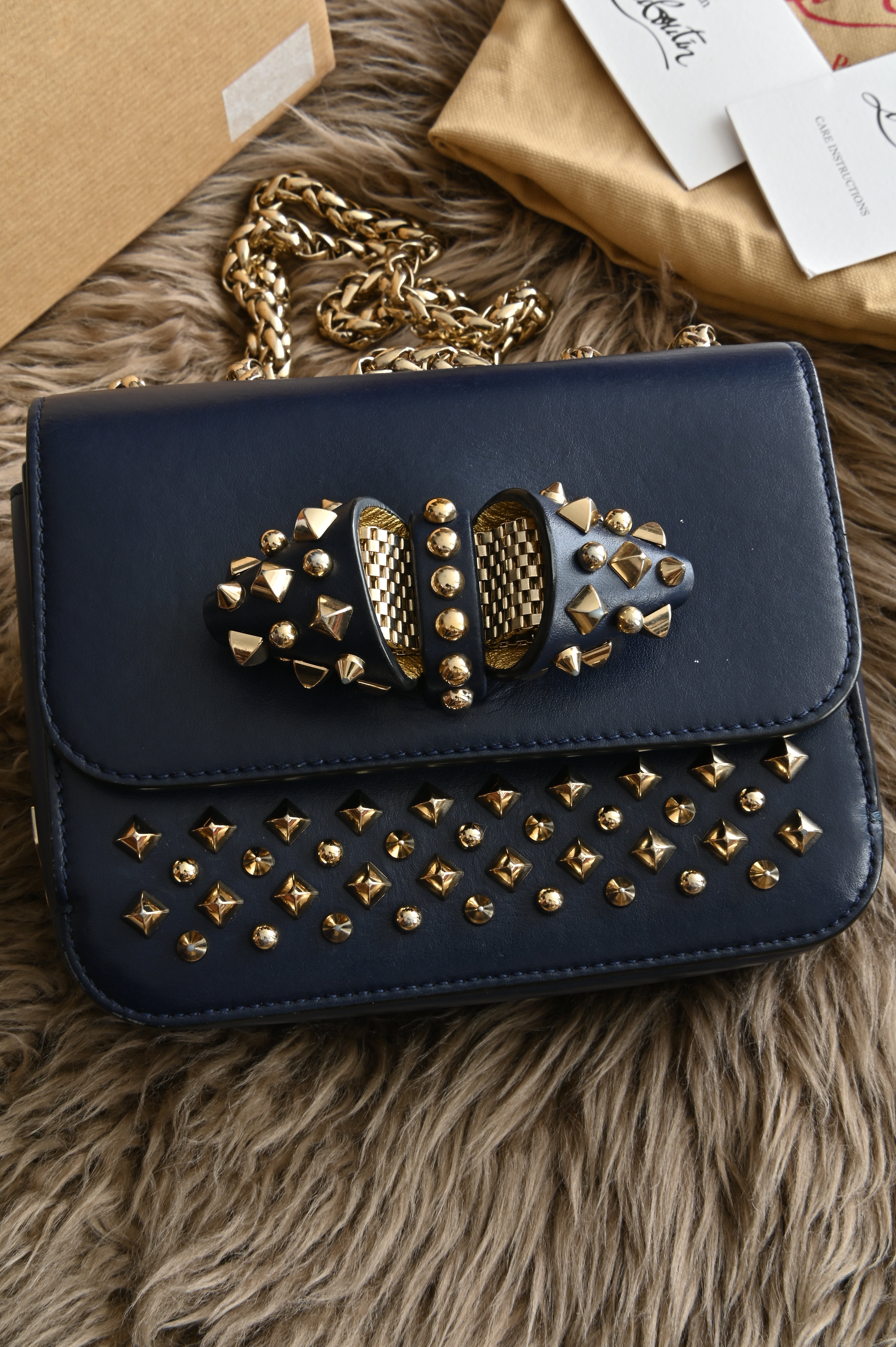 Christian Louboutin Night/Gold Tudor Calf Spikes Small Sweet Charity Bag