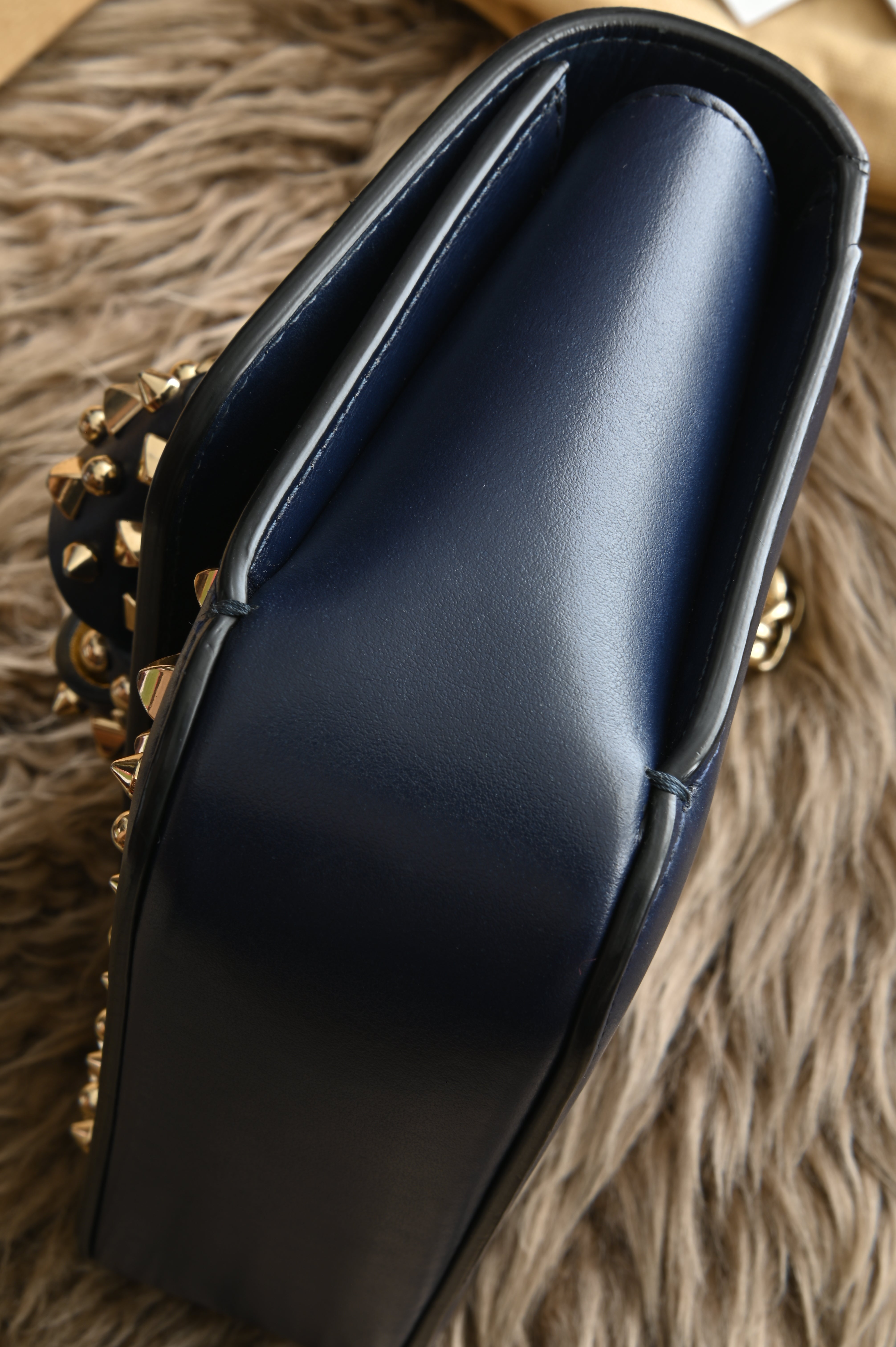 Christian Louboutin Night/Gold Tudor Calf Spikes Small Sweet Charity Bag